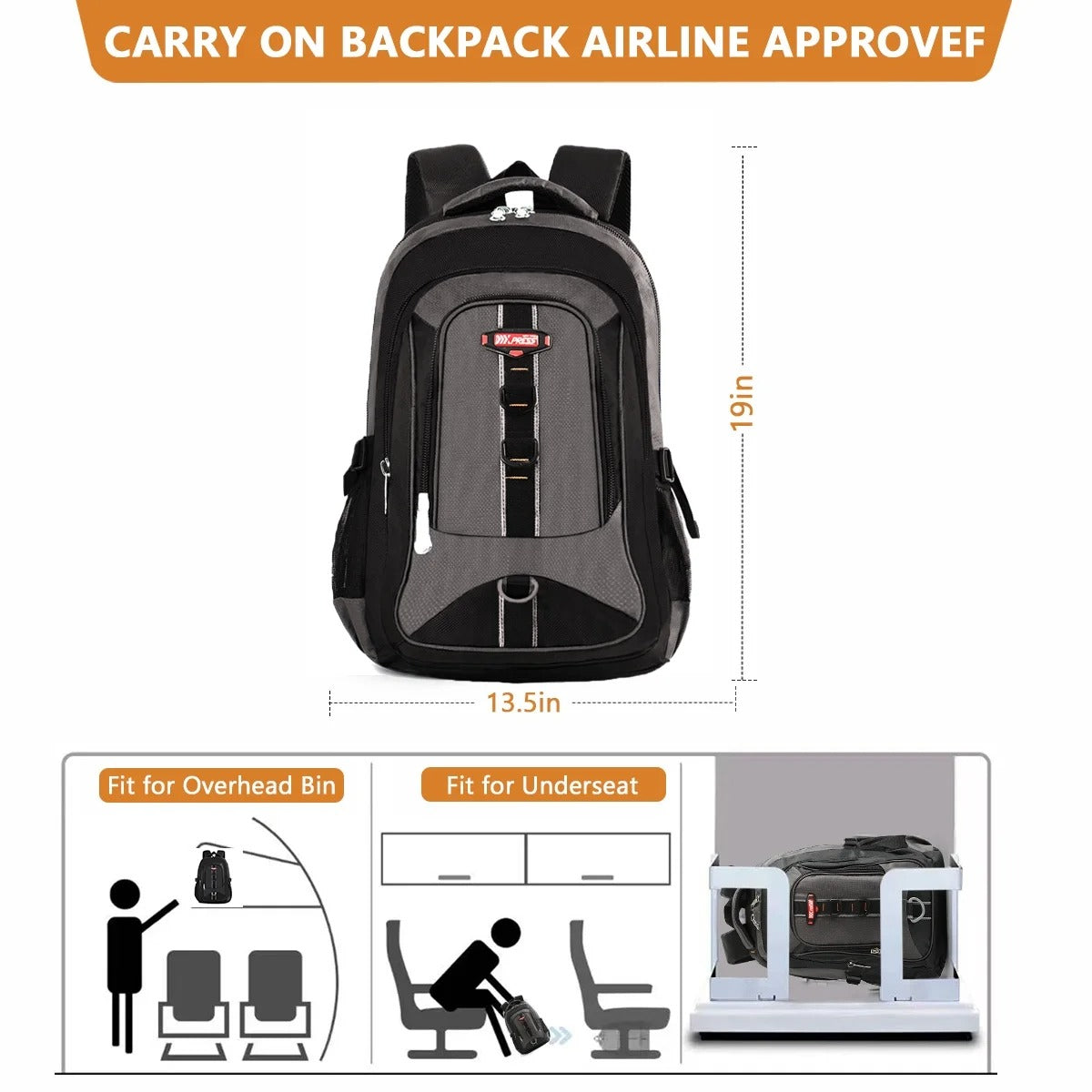 NEW YORK XPRESS Travel Backpack for Men Women, Lightweight Waterproof Multifunctional Daypack Backpack with Multiple Pockets for Daily Work Camping Hiking