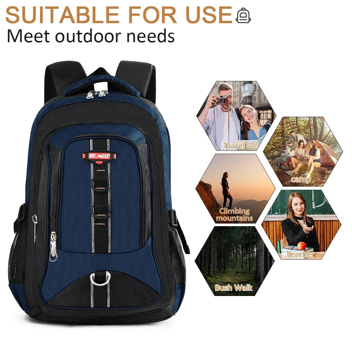 NEW YORK XPRESS Travel Backpack for Men Women, Lightweight Waterproof Multifunctional Daypack Backpack with Multiple Pockets for Daily Work Camping Hiking