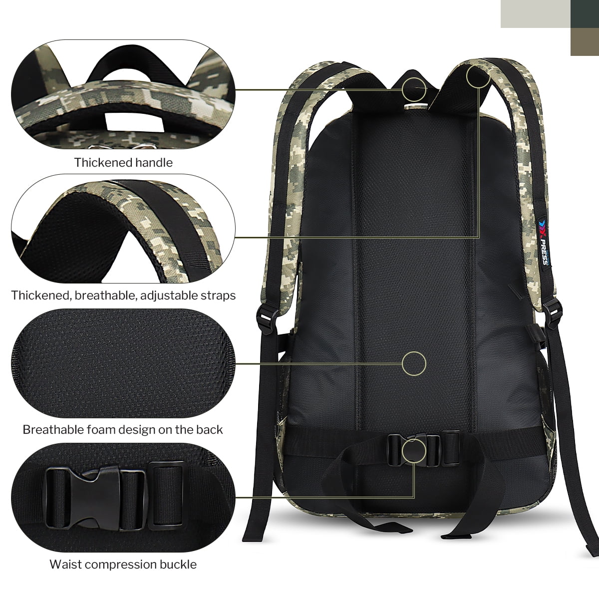 NEW YORK XPRESS 40L Camping Hiking Backpack for Men Women,Large Water-Resistant Camo Backpack with Adjustable Strap & Waist Buckle,Lightweight Carry on Travel Backpack Flight Approved