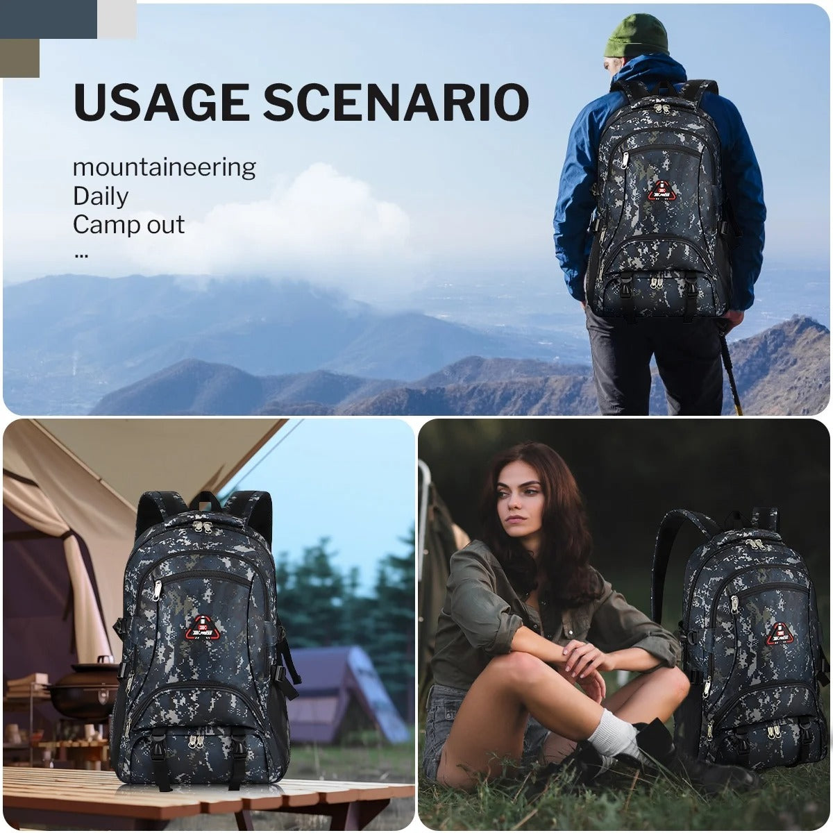 NEW YORK XPRESS 40L Camping Hiking Backpack for Men Women,Large Water-Resistant Camo Backpack with Adjustable Strap & Waist Buckle,Lightweight Carry on Travel Backpack Flight Approved