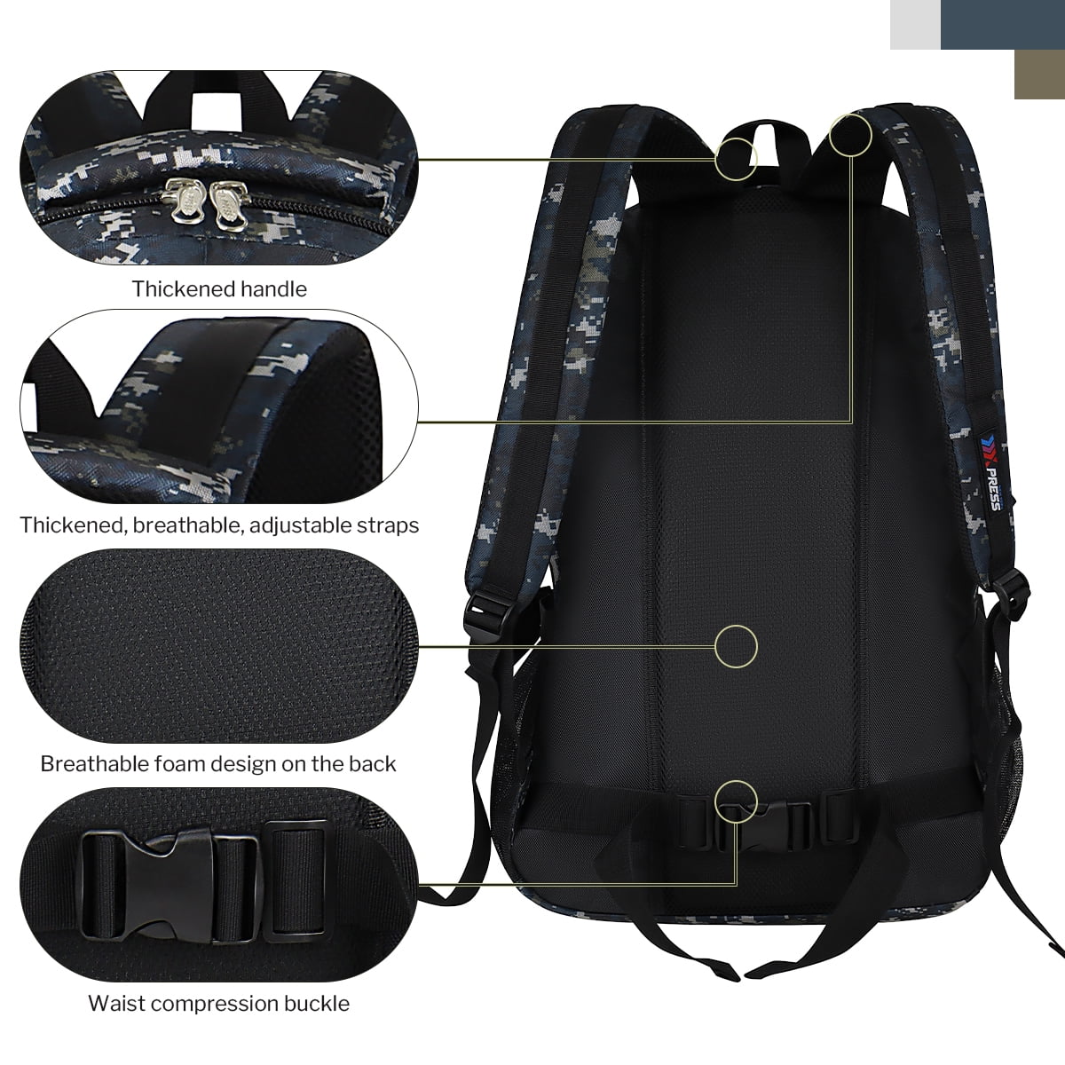 NEW YORK XPRESS 40L Camping Hiking Backpack for Men Women,Large Water-Resistant Camo Backpack with Adjustable Strap & Waist Buckle,Lightweight Carry on Travel Backpack Flight Approved