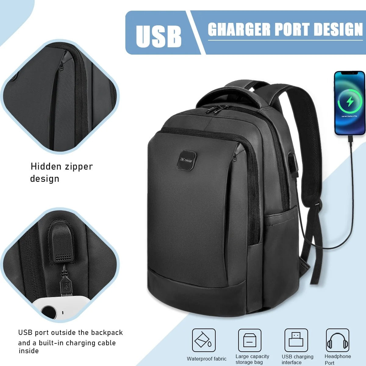 NEW YORK XPRESS Travel Backpack, Waterproof Laptop Backpack With USB Charger Port, 18inch College Computer Backpack Carry On Business Backpack for Men & Women