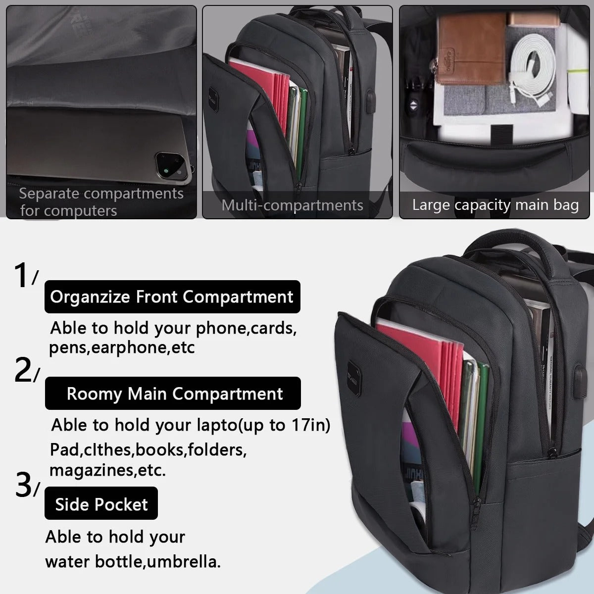 NEW YORK XPRESS Travel Backpack, Waterproof Laptop Backpack With USB Charger Port, 18inch College Computer Backpack Carry On Business Backpack for Men & Women