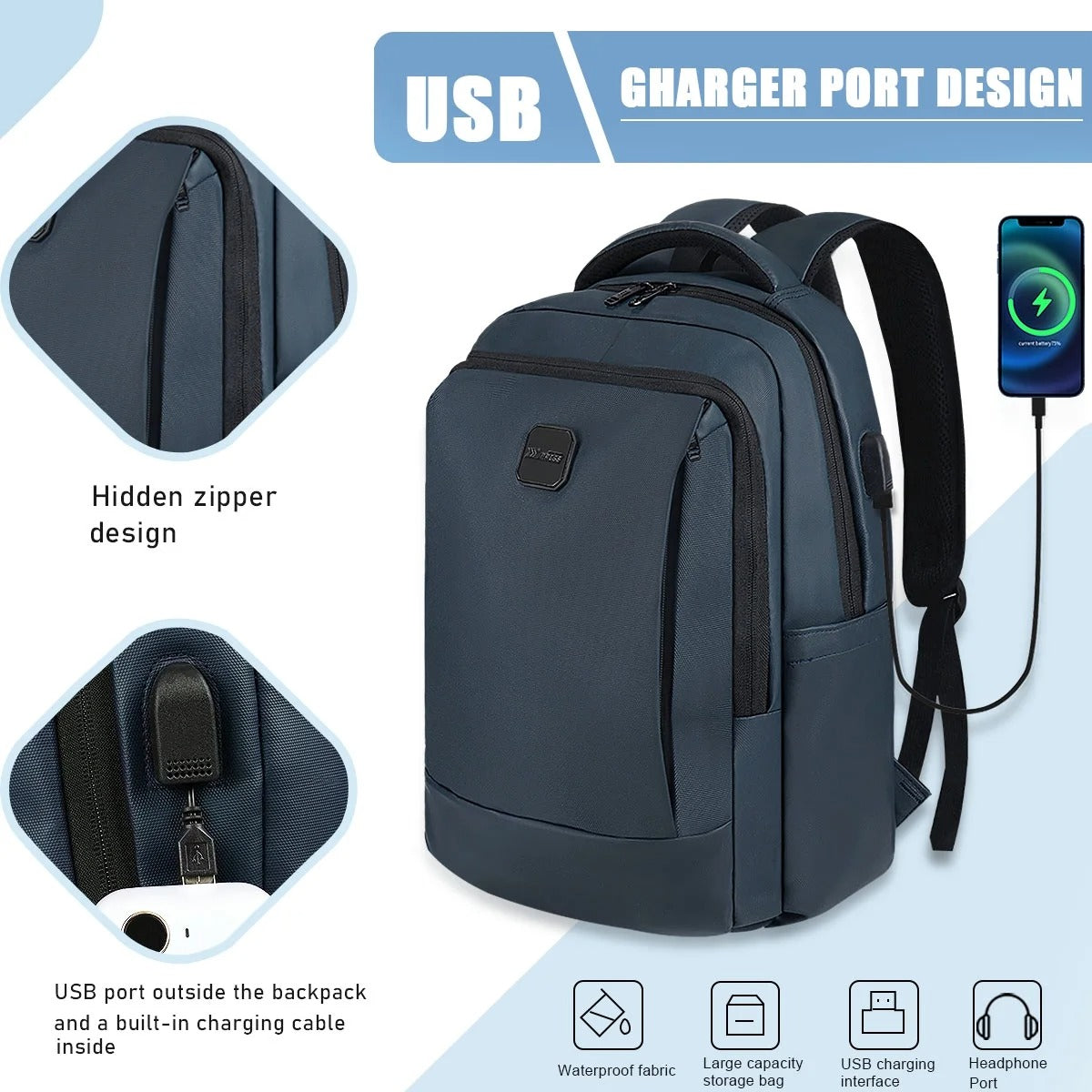 NEW YORK XPRESS Travel Backpack, Waterproof Laptop Backpack With USB Charger Port, 18inch College Computer Backpack Carry On Business Backpack for Men & Women