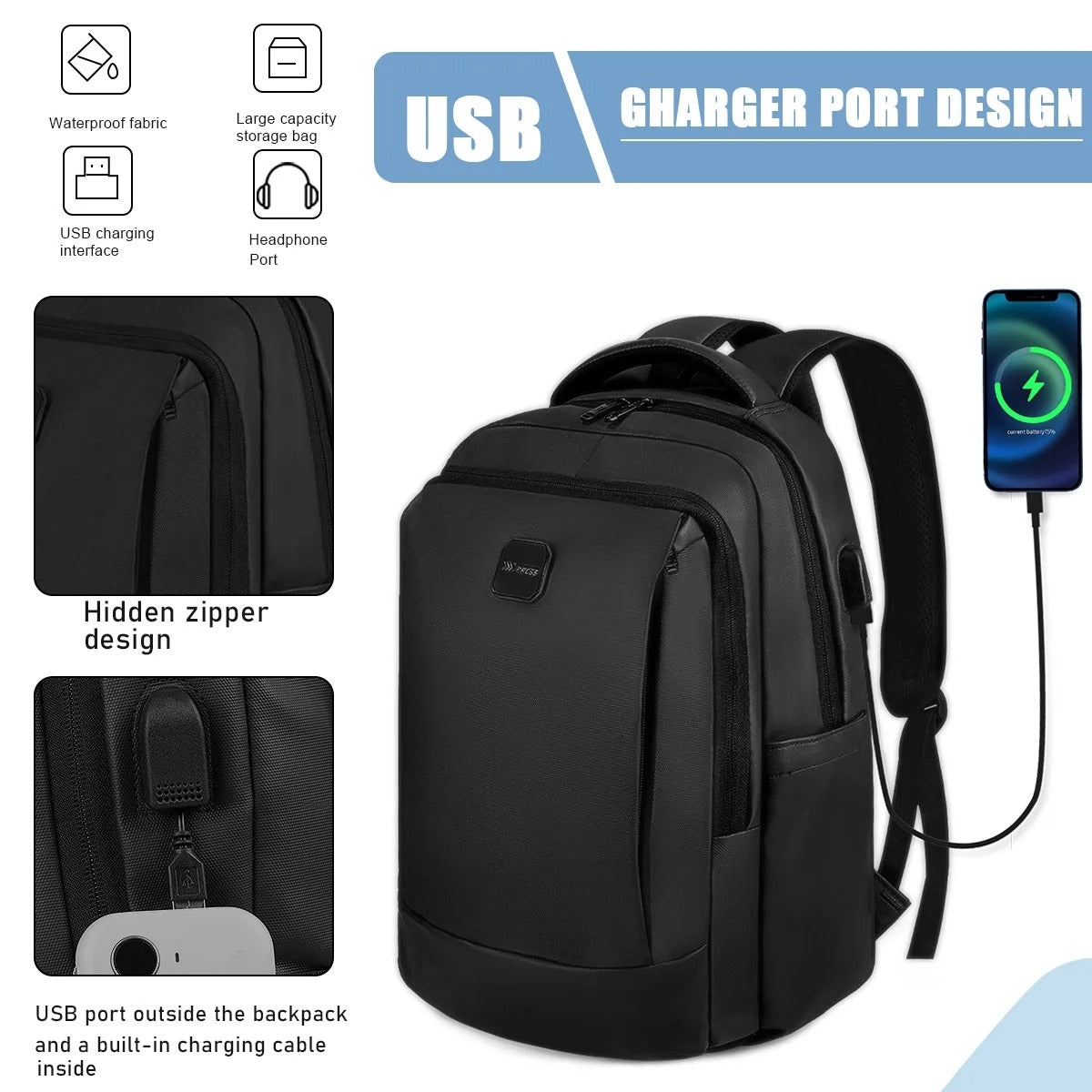 NEW YORK XPRESS Travel Backpack, Waterproof Laptop Backpack With USB Charger Port, 18inch College Computer Backpack Carry On Business Backpack for Men & Women