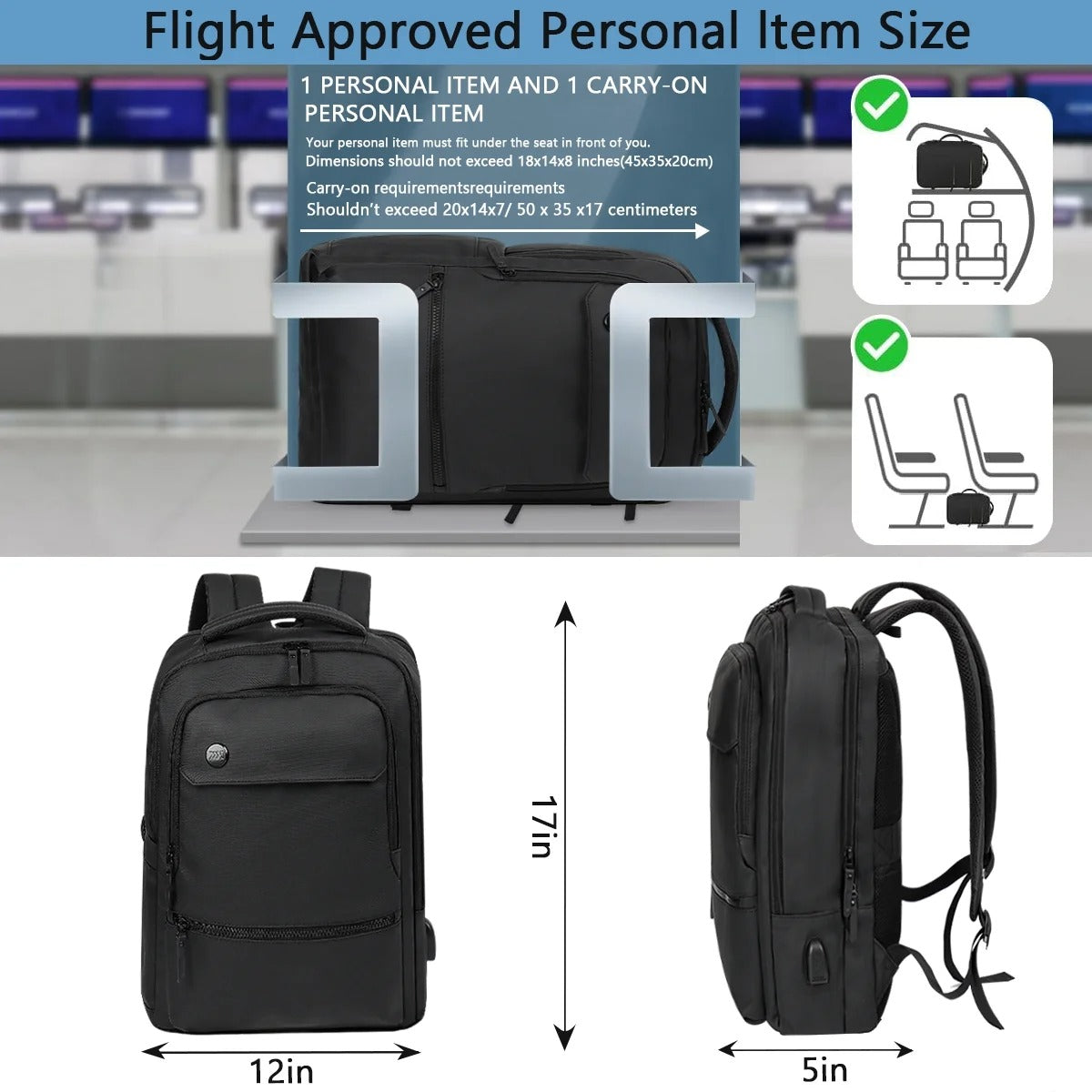 NEW YORK XPRESS Travel Backpack for Adult & Teen,17-inch Laptop Backpack with USB Charger Port, Multi Pocket Backpack Flight Approved - Ideal for Business Work College School