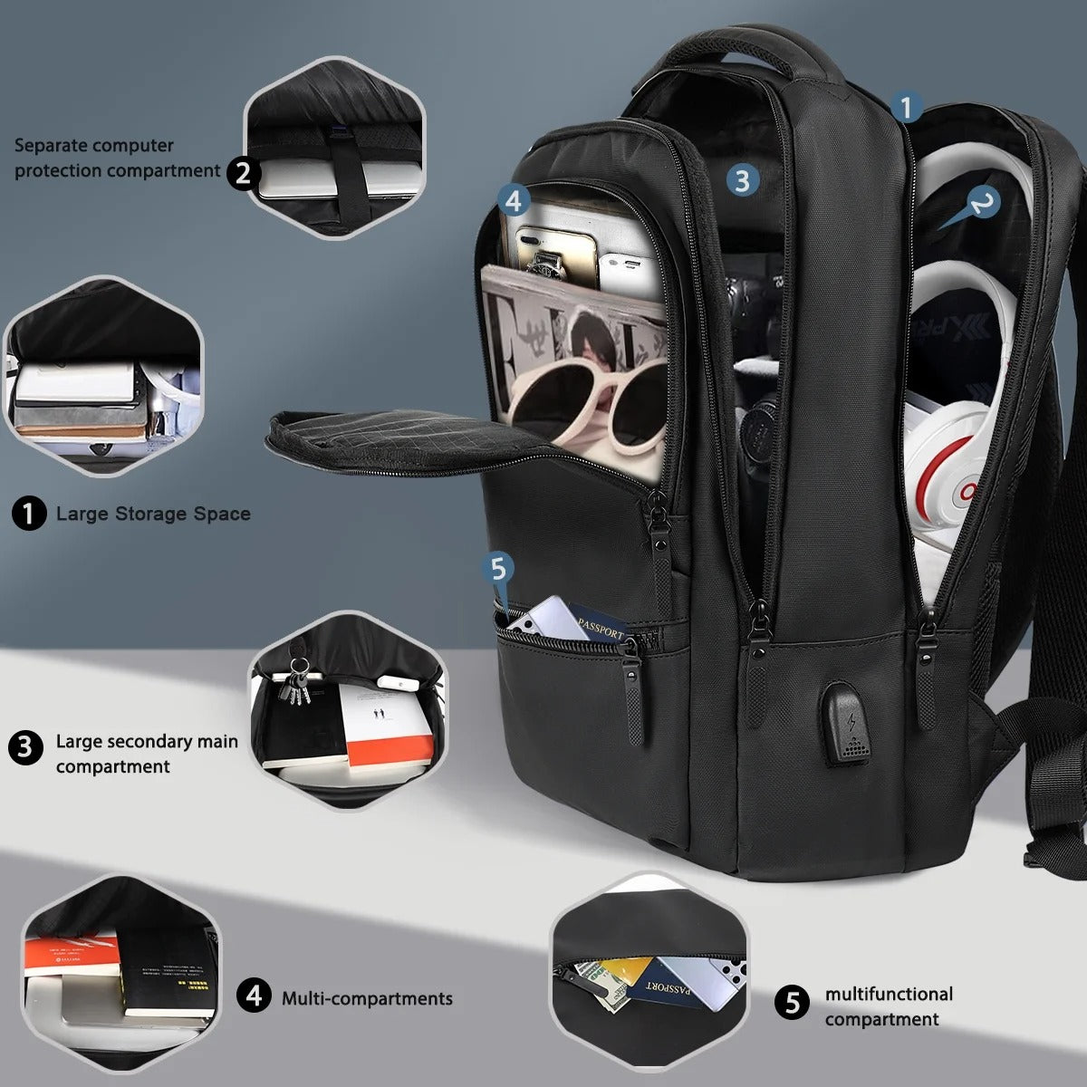 NEW YORK XPRESS Travel Backpack for Adult & Teen,17-inch Laptop Backpack with USB Charger Port, Multi Pocket Backpack Flight Approved - Ideal for Business Work College School