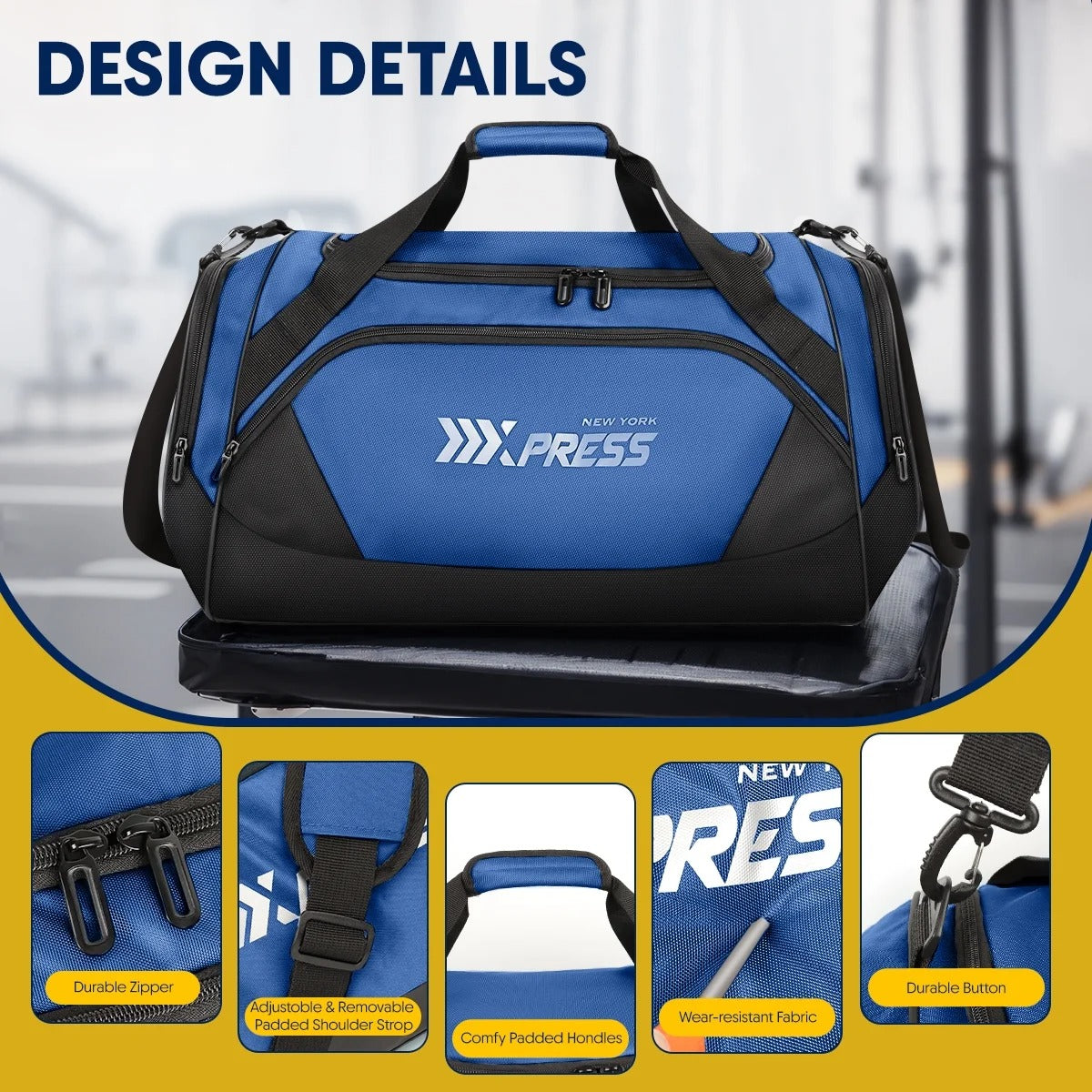NEW YORK XPRESS LX-238 Gym Duffel Bag, Shoe Compartment, Adjustable Strap