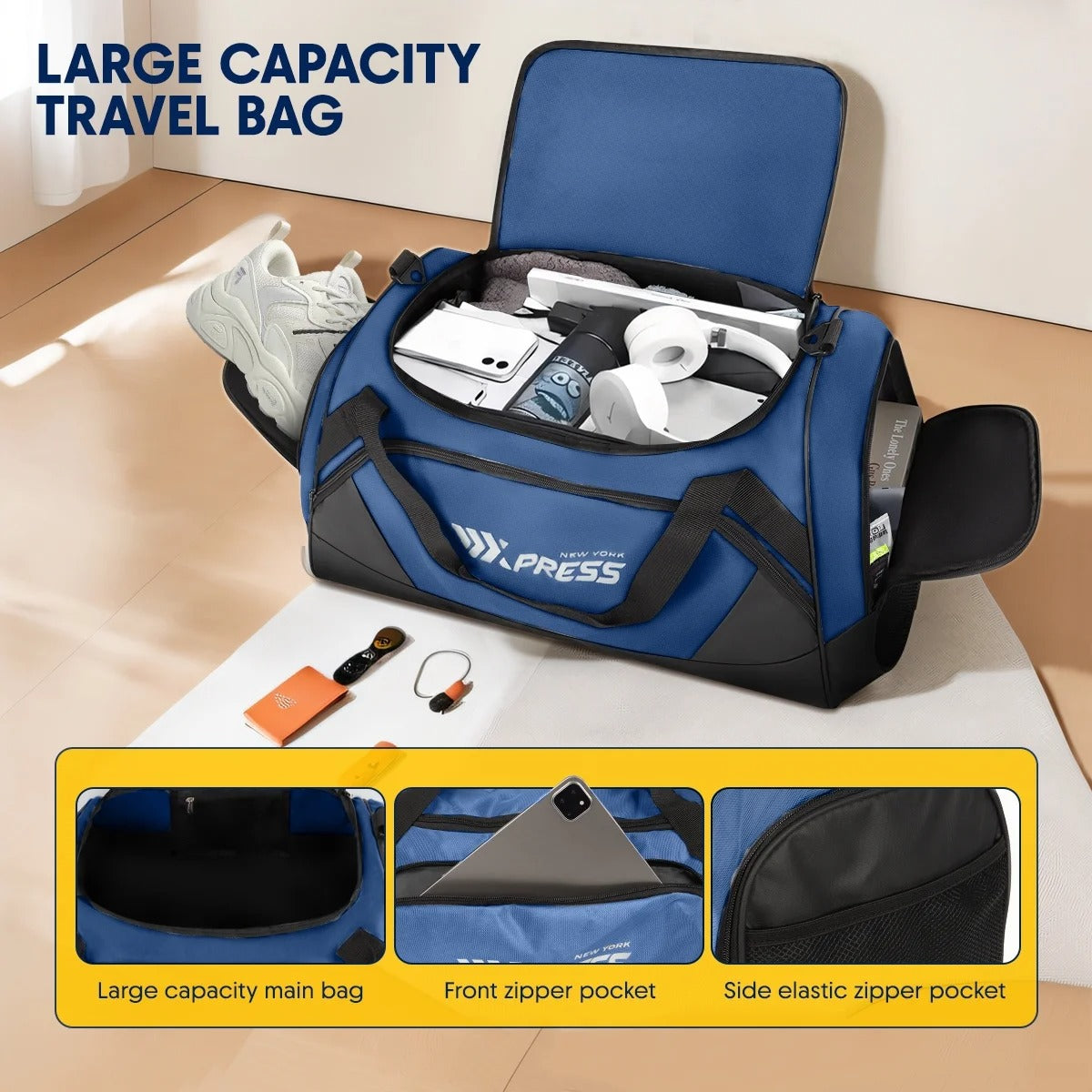 NEW YORK XPRESS LX-238 Gym Duffel Bag, Shoe Compartment, Adjustable Strap