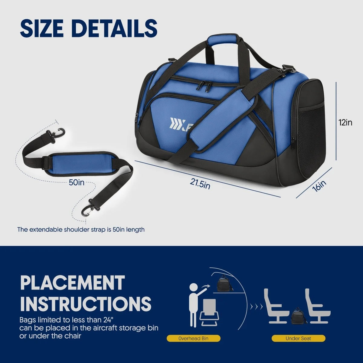 NEW YORK XPRESS LX-238 Gym Duffel Bag, Shoe Compartment, Adjustable Strap