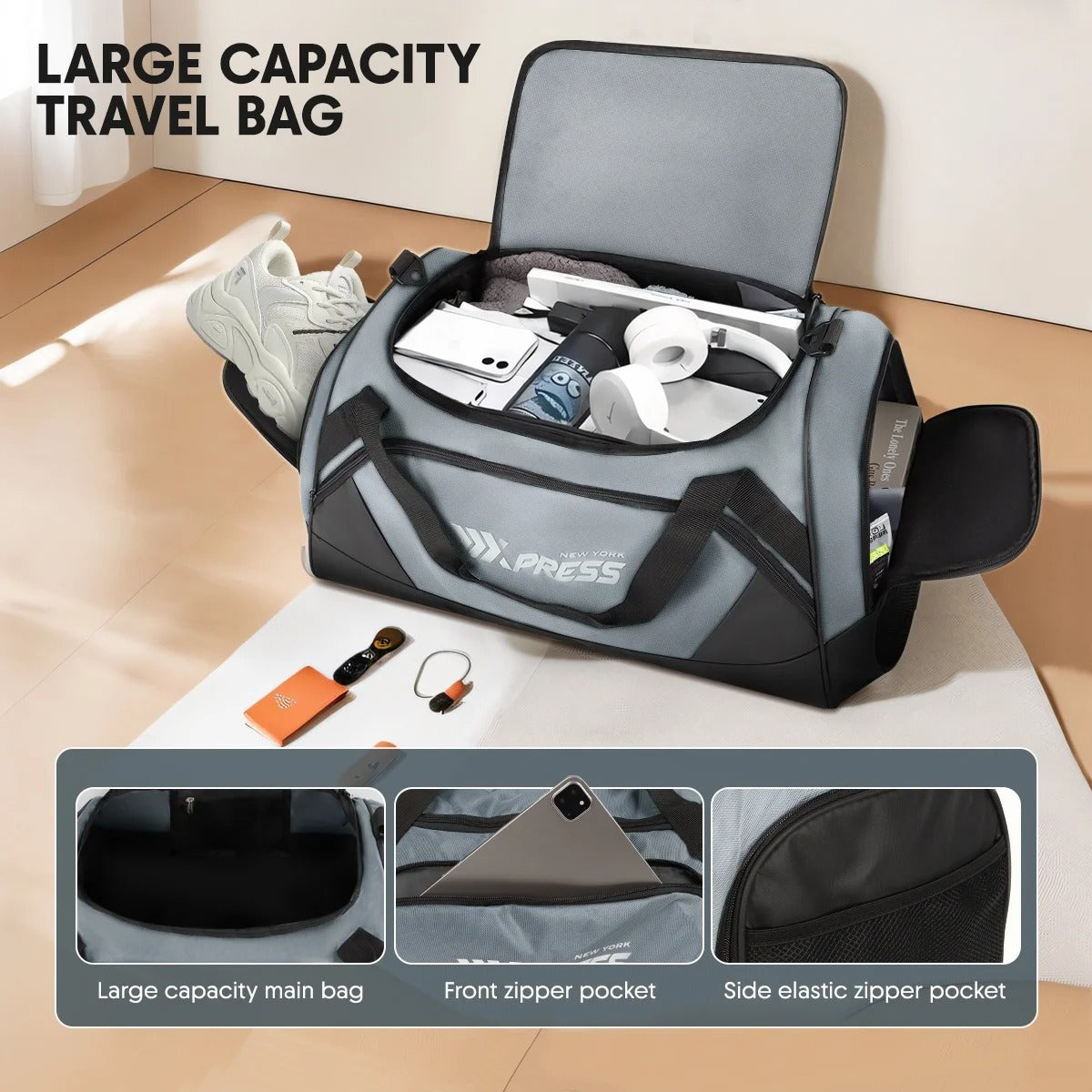 NEW YORK XPRESS LX-238 Gym Duffel Bag, Shoe Compartment, Adjustable Strap