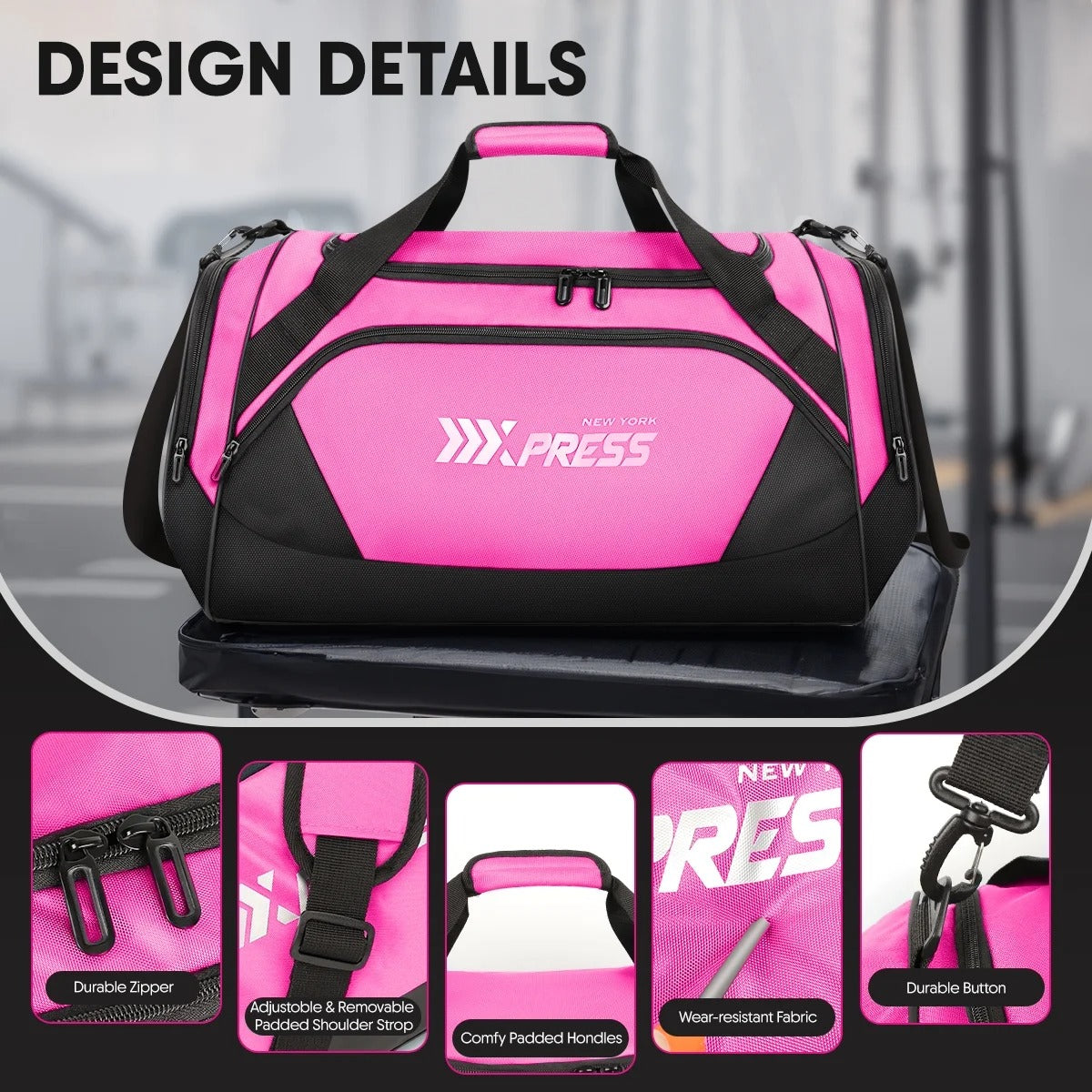 NEW YORK XPRESS LX-238 Gym Duffel Bag, Shoe Compartment, Adjustable Strap