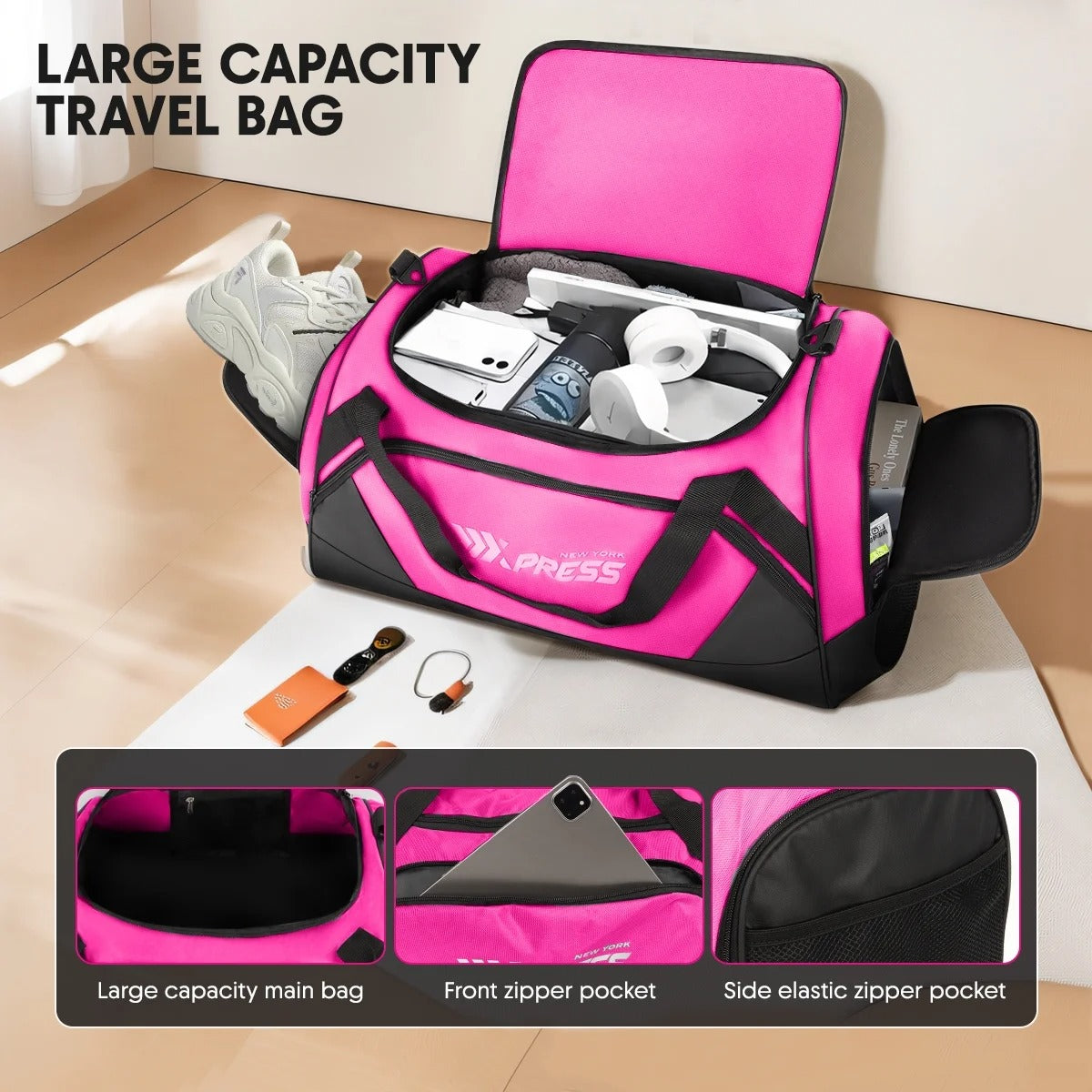 NEW YORK XPRESS LX-238 Gym Duffel Bag, Shoe Compartment, Adjustable Strap