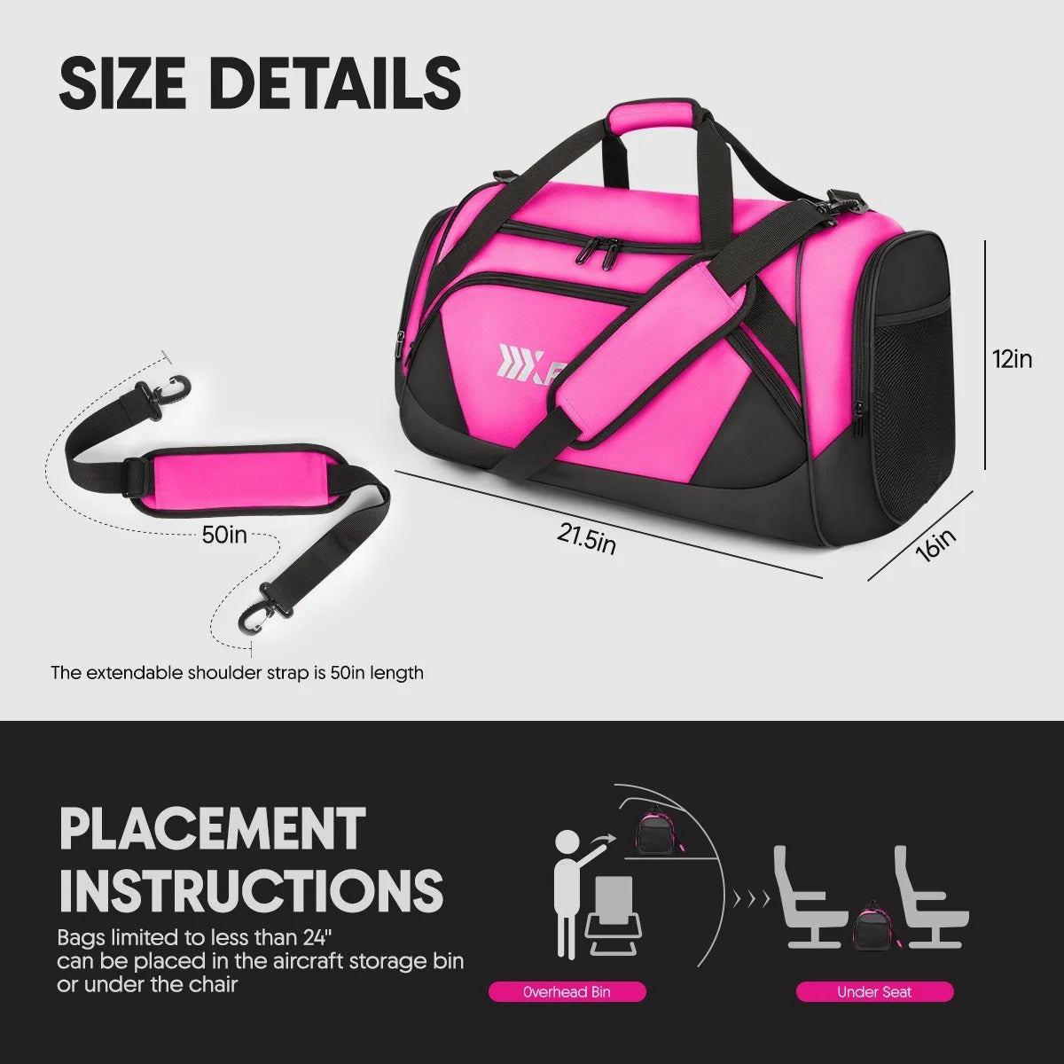 NEW YORK XPRESS LX-238 Gym Duffel Bag, Shoe Compartment, Adjustable Strap