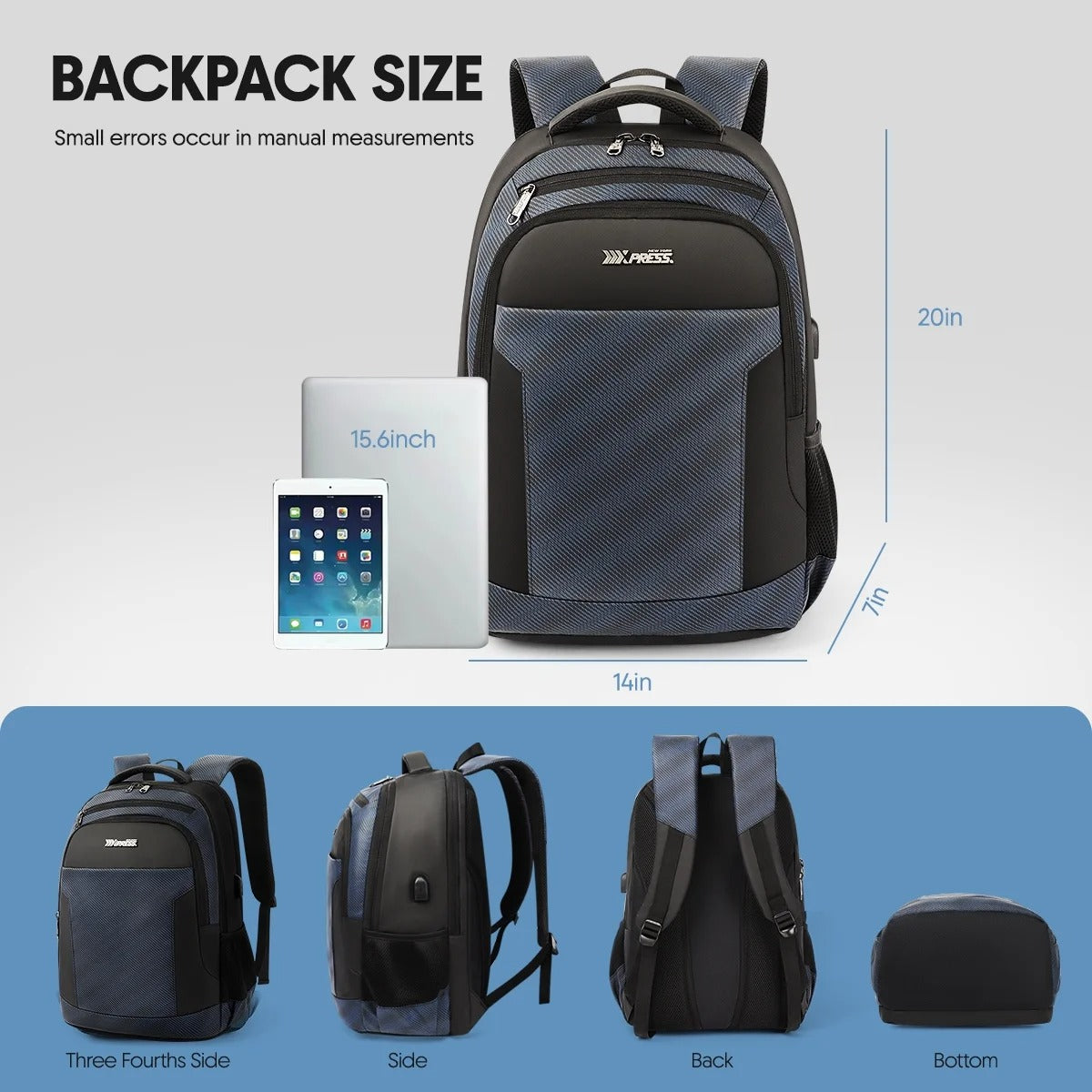NEW YORK XPRESS HB-2116 Large Travel Backpack, 20" Laptop Backpack with Charging Port, Lightweight Computer Backpack Work Business College Book Bag for Men Women