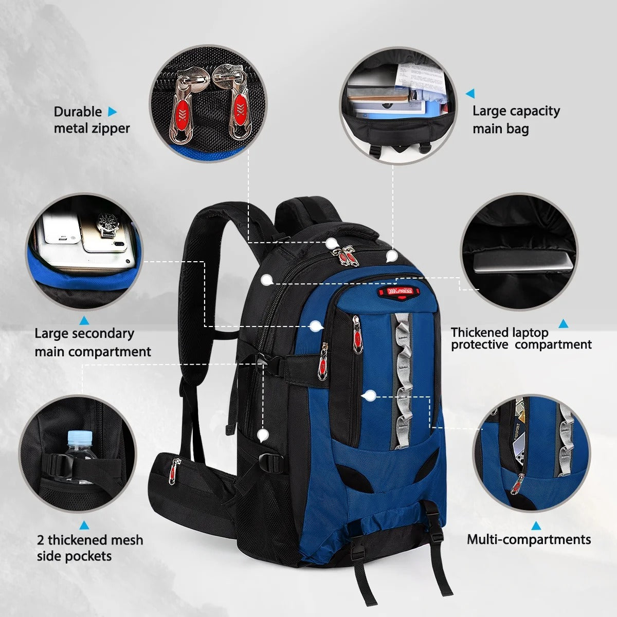 NEW YORK XPRESS BP-8603 Hiking Backpack, Water Resistant, For Outdoor Travel, Lightweight Polyester Bag 22"