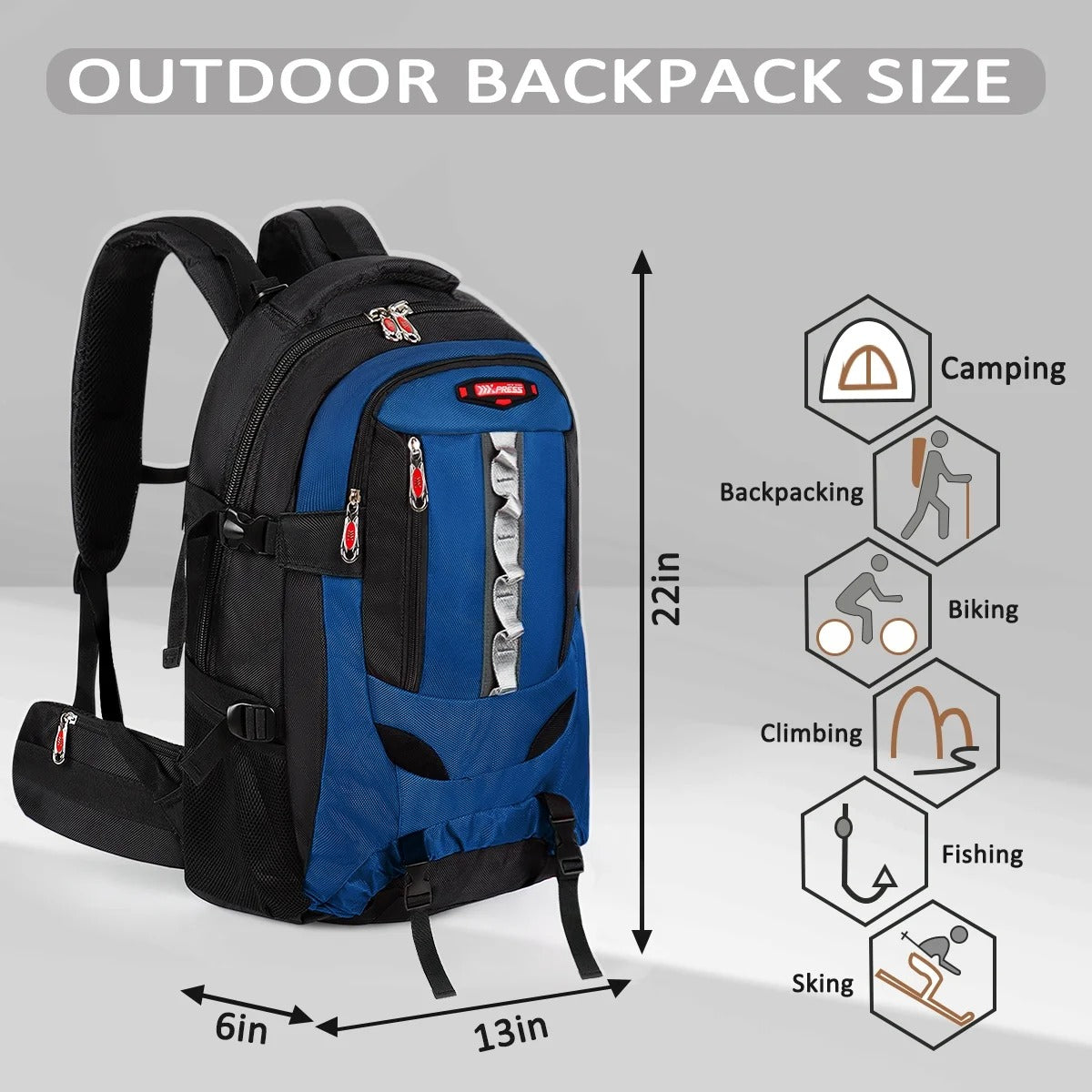 NEW YORK XPRESS BP-8603 Hiking Backpack, Water Resistant, For Outdoor Travel, Lightweight Polyester Bag 22"