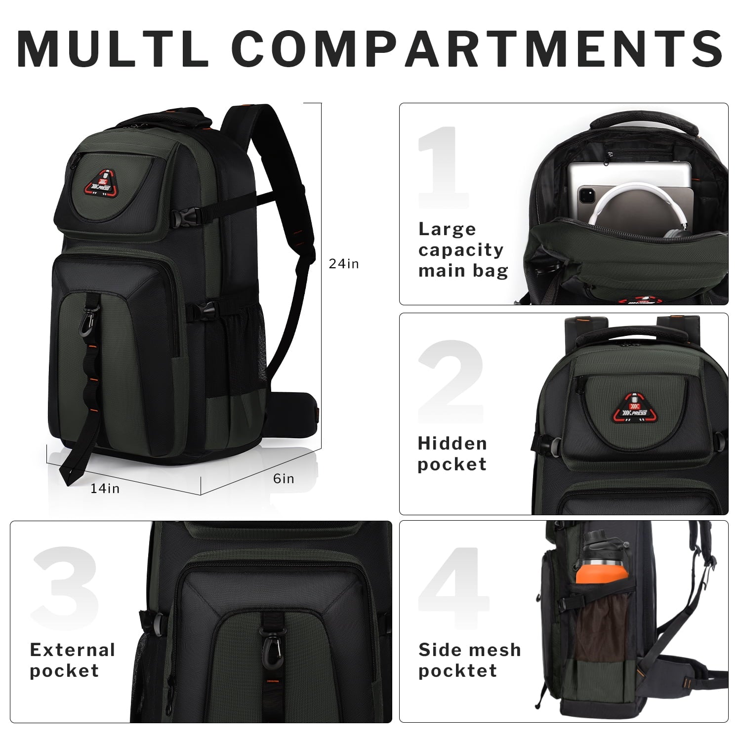 NEW YORK XPRESS 40L Travel Backpacks for Men Women, Water Resistant Anti-Theft Hiking Backpack Airplane Approved, Lightweight Outdoor Camping Backpack Molle Daypack