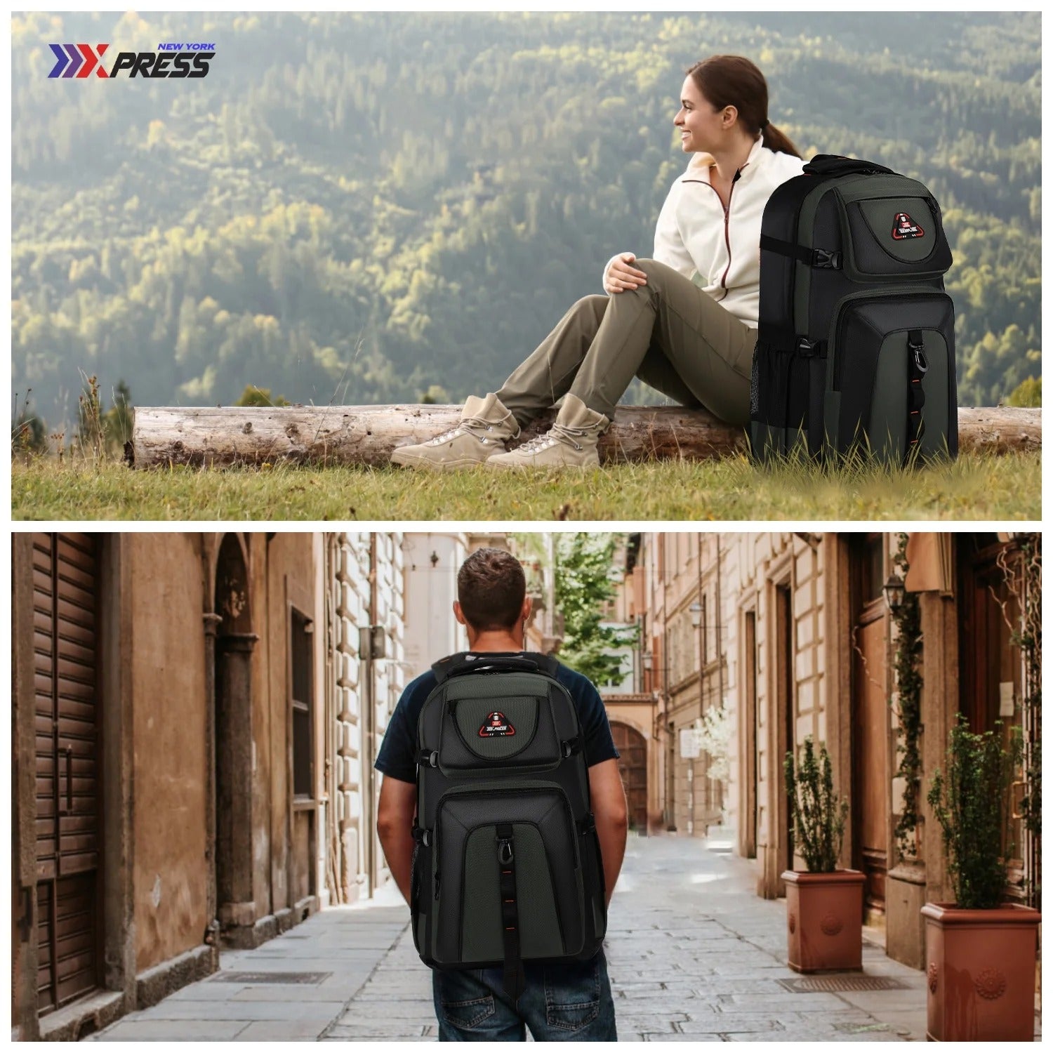 NEW YORK XPRESS 40L Travel Backpacks for Men Women, Water Resistant Anti-Theft Hiking Backpack Airplane Approved, Lightweight Outdoor Camping Backpack Molle Daypack