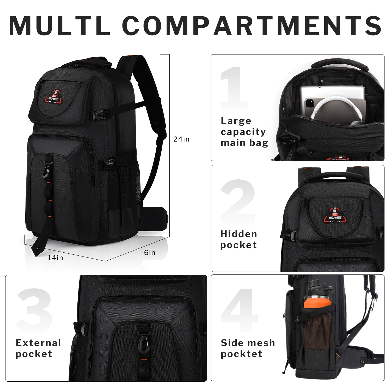 NEW YORK XPRESS 40L Travel Backpacks for Men Women, Water Resistant Anti-Theft Hiking Backpack Airplane Approved, Lightweight Outdoor Camping Backpack Molle Daypack