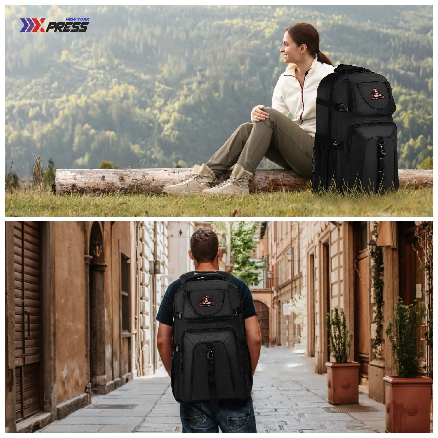 NEW YORK XPRESS 40L Travel Backpacks for Men Women, Water Resistant Anti-Theft Hiking Backpack Airplane Approved, Lightweight Outdoor Camping Backpack Molle Daypack