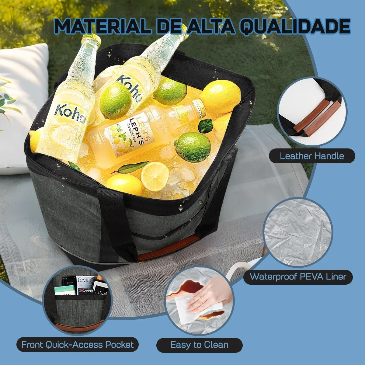 NEW YORK XPRESS 1PC Large Insulated Cooler Tote Bag,38L Reusable Thermal Cooler Bag with Front Pocket & Top Zipper,Collapsible Portable Soft Cooler Tote for Shopping Beach Camping Work