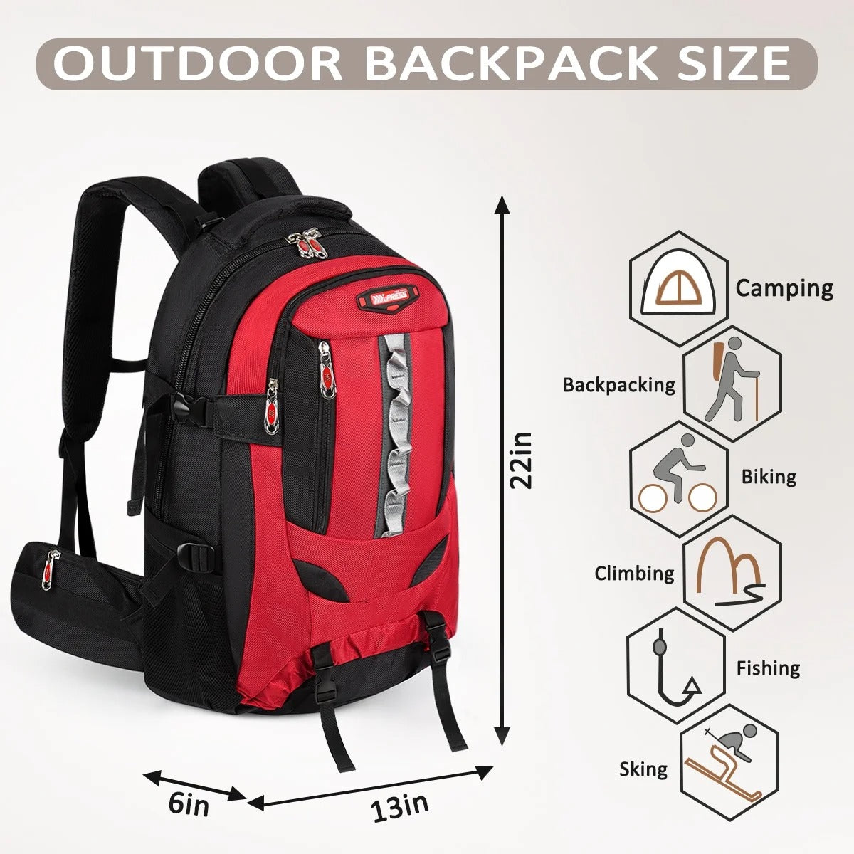 NEW YORK XPRESS BP-8603 Hiking Backpack, Water Resistant, For Outdoor Travel, Lightweight Polyester Bag 22"