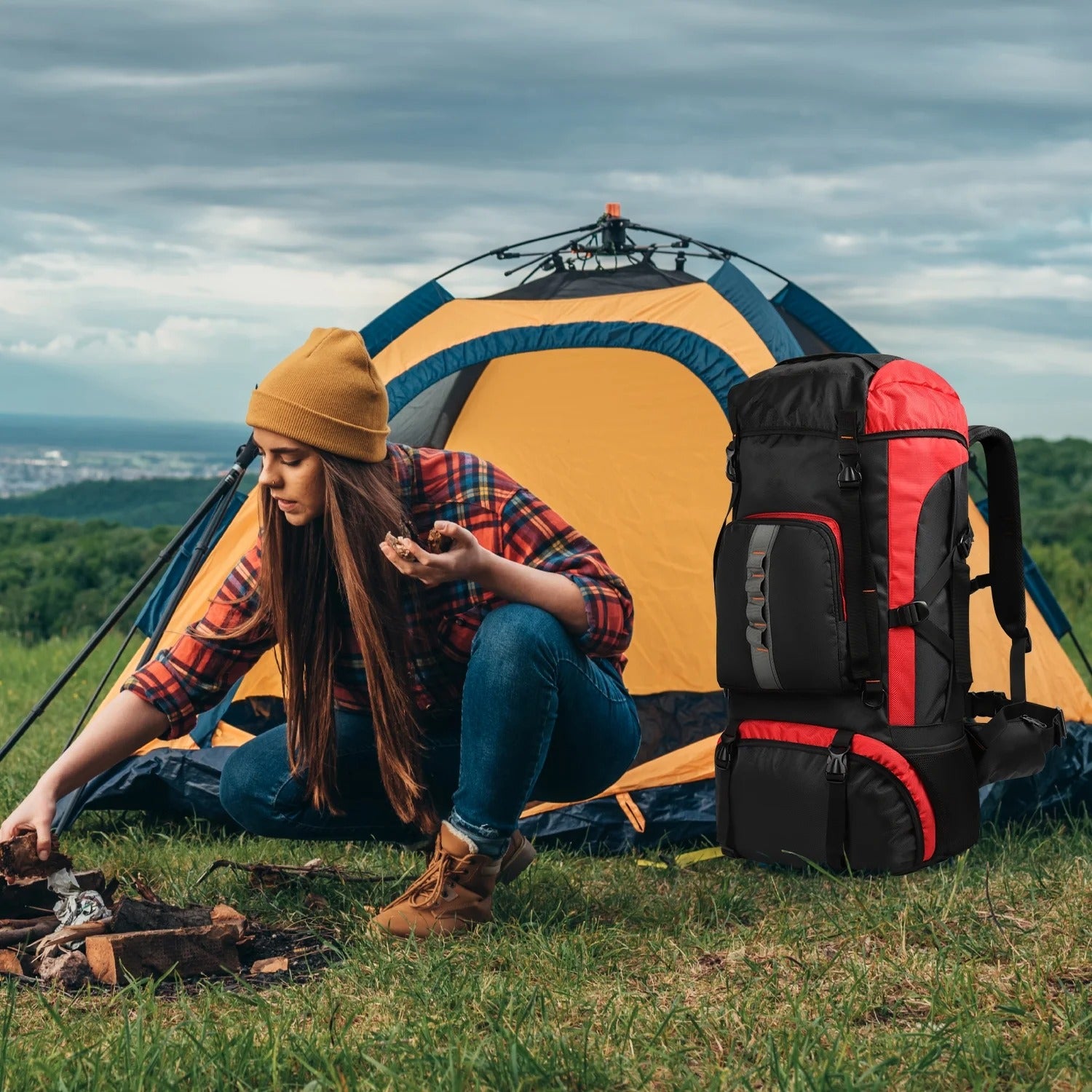 NEW YORK XPRESS 63L Hiking Backpack, Large Capacity Waterproof Camping Backpacking Backpack, Lightweight Outdoor Sport Rucksack Travel Backpack for Men Women