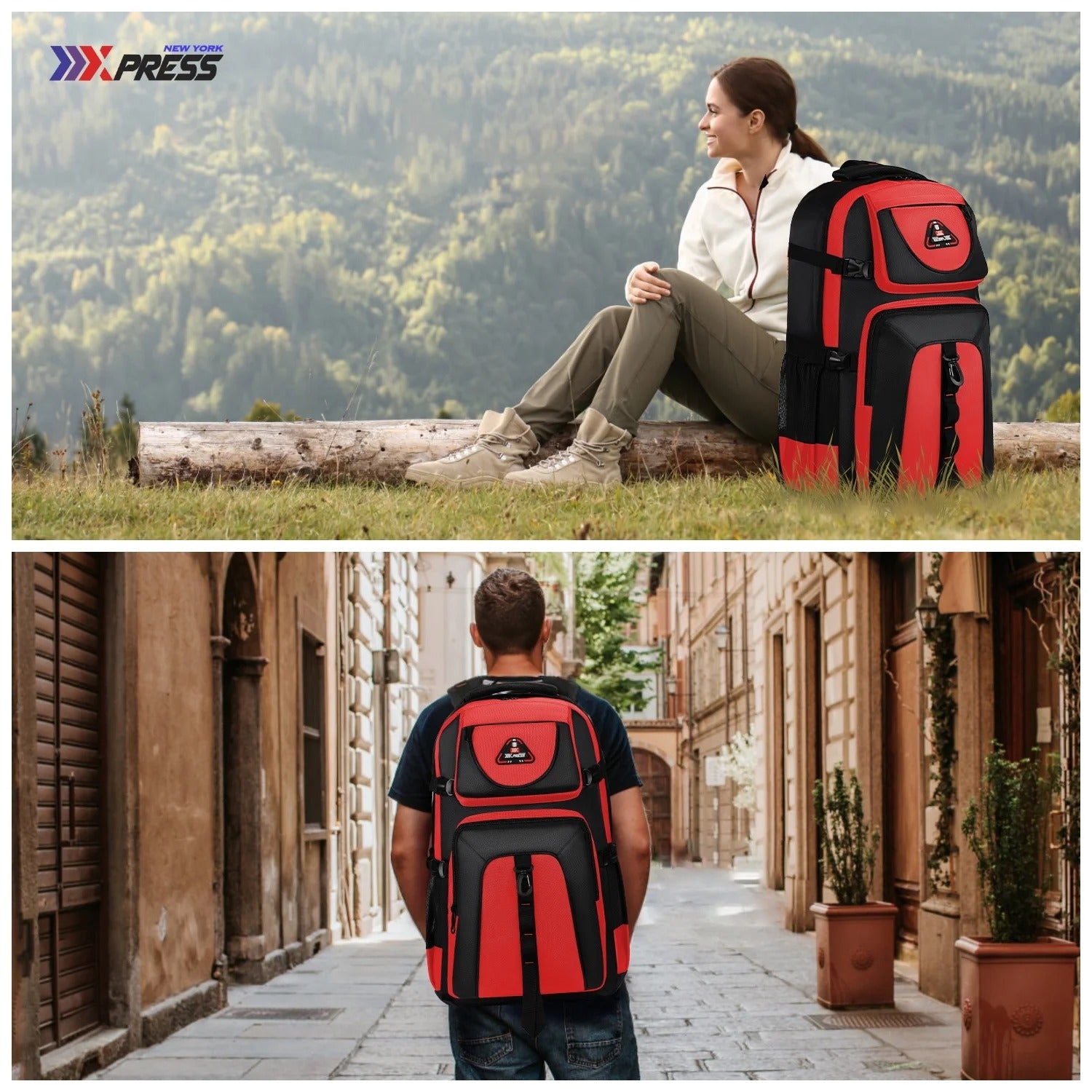 NEW YORK XPRESS 40L Travel Backpacks for Men Women, Water Resistant Anti-Theft Hiking Backpack Airplane Approved, Lightweight Outdoor Camping Backpack Molle Daypack