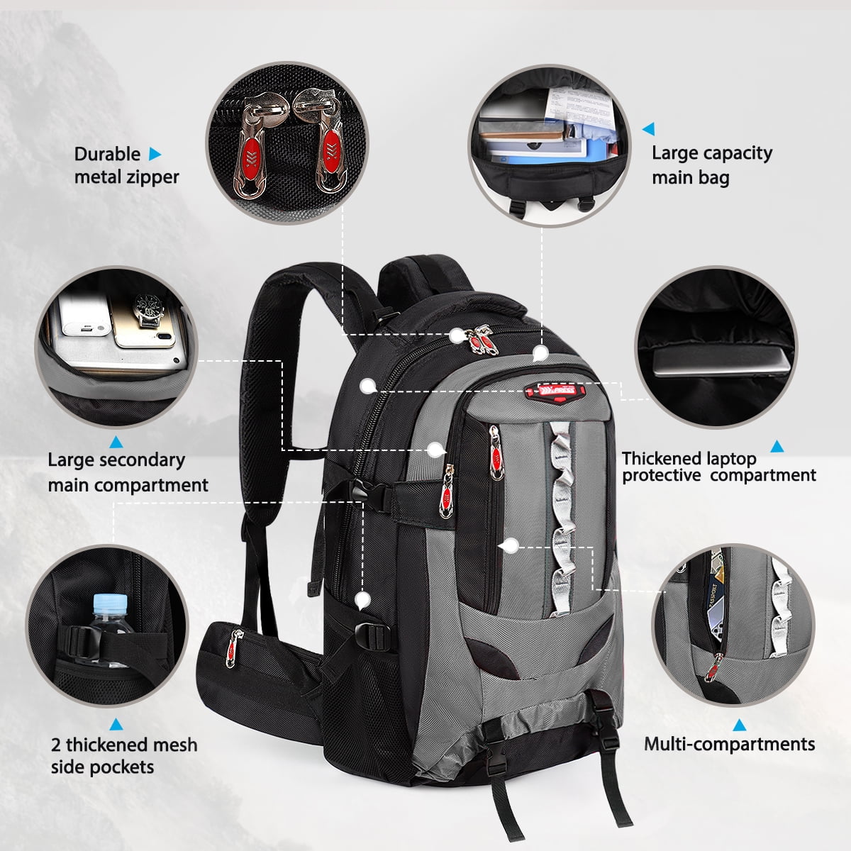 NEW YORK XPRESS BP-8603 Hiking Backpack, Water Resistant, For Outdoor Travel, Lightweight Polyester Bag 22"