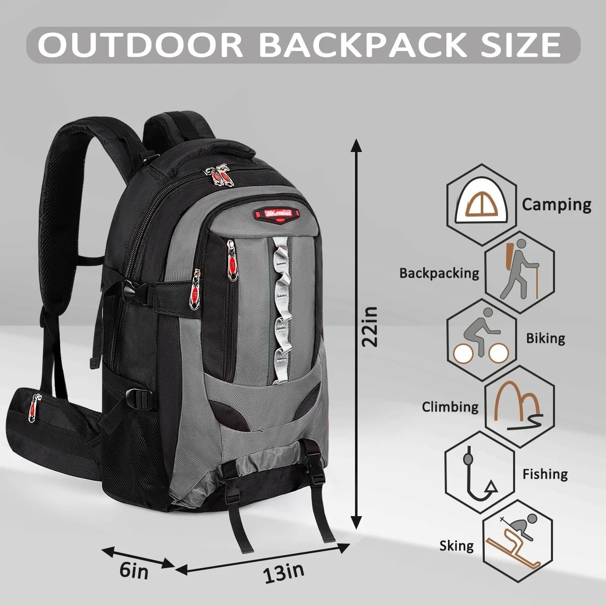 NEW YORK XPRESS BP-8603 Hiking Backpack, Water Resistant, For Outdoor Travel, Lightweight Polyester Bag 22"