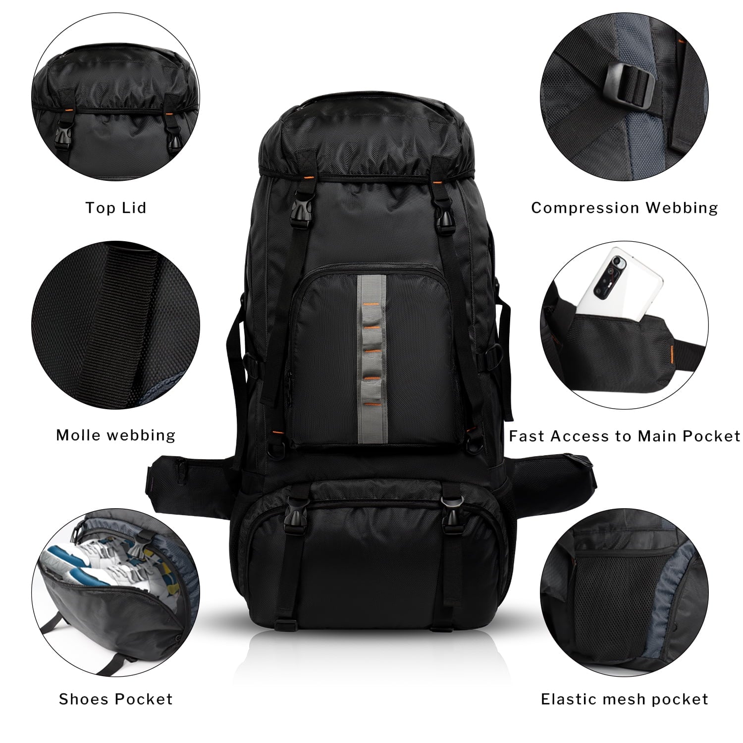 NEW YORK XPRESS 63L Hiking Backpack, Large Capacity Waterproof Camping Backpacking Backpack, Lightweight Outdoor Sport Rucksack Travel Backpack for Men Women