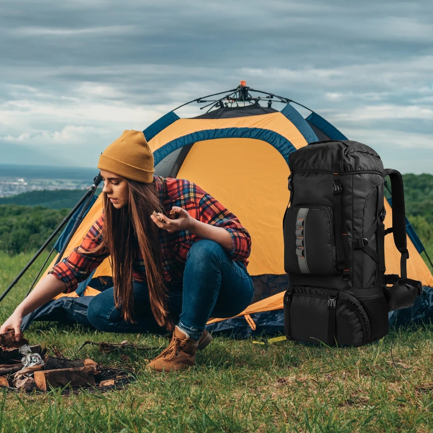 NEW YORK XPRESS 63L Hiking Backpack, Large Capacity Waterproof Camping Backpacking Backpack, Lightweight Outdoor Sport Rucksack Travel Backpack for Men Women