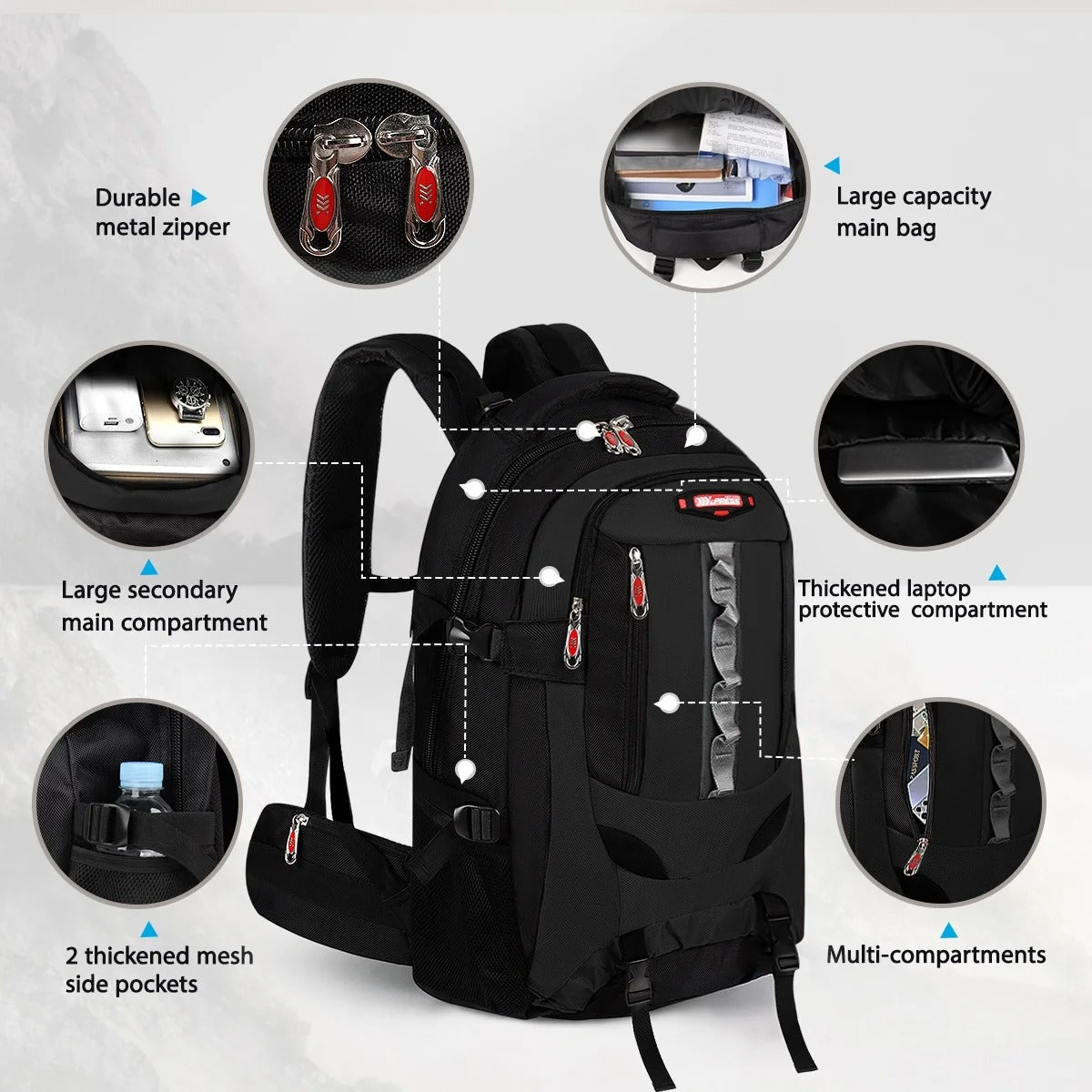 NEW YORK XPRESS BP-8603 Hiking Backpack, Water Resistant, For Outdoor Travel, Lightweight Polyester Bag 22"