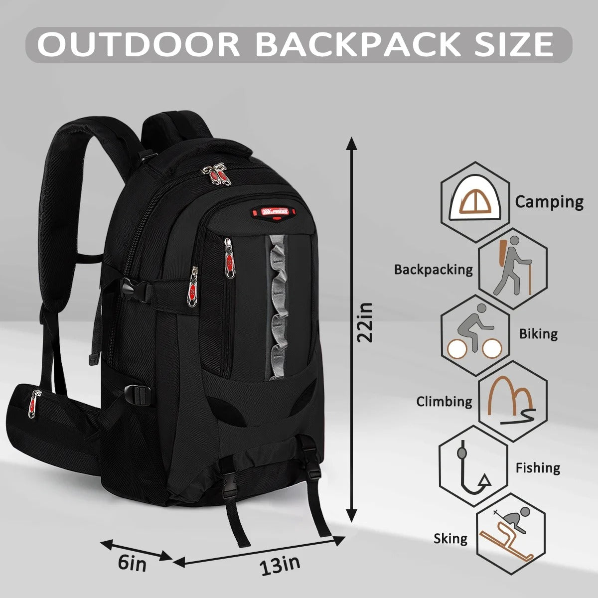 NEW YORK XPRESS BP-8603 Hiking Backpack, Water Resistant, For Outdoor Travel, Lightweight Polyester Bag 22"