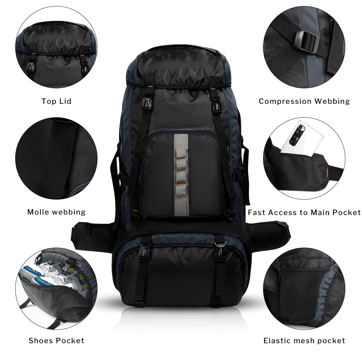 NEW YORK XPRESS 63L Hiking Backpack, Large Capacity Waterproof Camping Backpacking Backpack, Lightweight Outdoor Sport Rucksack Travel Backpack for Men Women