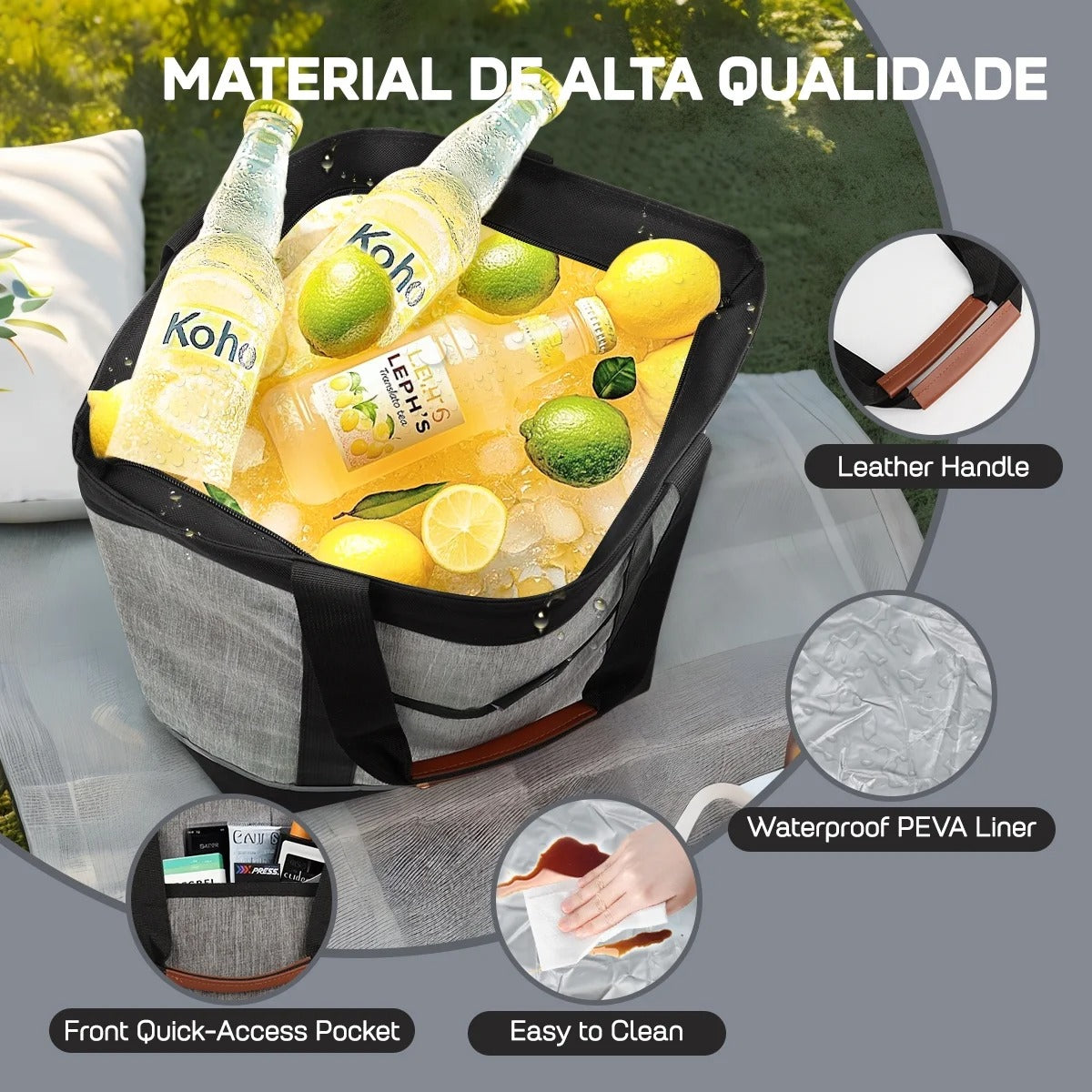 NEW YORK XPRESS 1PC Large Insulated Cooler Tote Bag,38L Reusable Thermal Cooler Bag with Front Pocket & Top Zipper,Collapsible Portable Soft Cooler Tote for Shopping Beach Camping Work