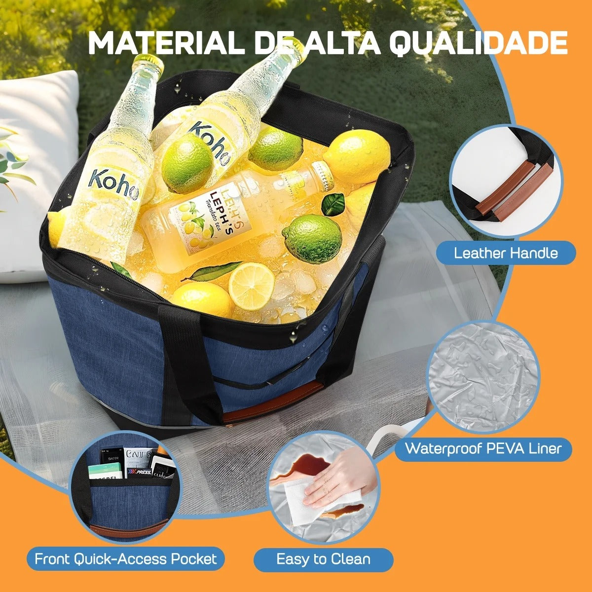 NEW YORK XPRESS 1PC Large Insulated Cooler Tote Bag,38L Reusable Thermal Cooler Bag with Front Pocket & Top Zipper,Collapsible Portable Soft Cooler Tote for Shopping Beach Camping Work