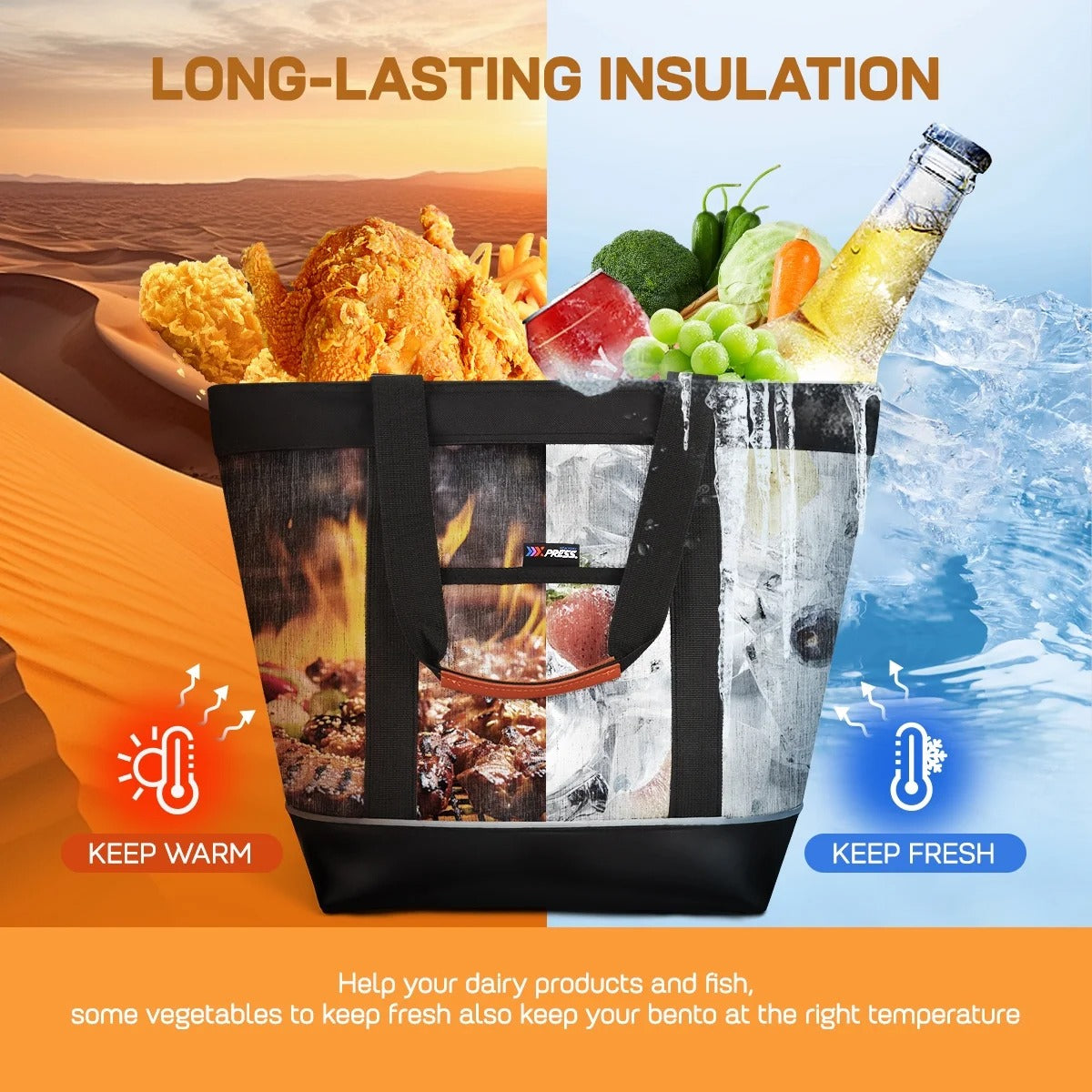 NEW YORK XPRESS 1PC Large Insulated Cooler Tote Bag,38L Reusable Thermal Cooler Bag with Front Pocket & Top Zipper,Collapsible Portable Soft Cooler Tote for Shopping Beach Camping Work