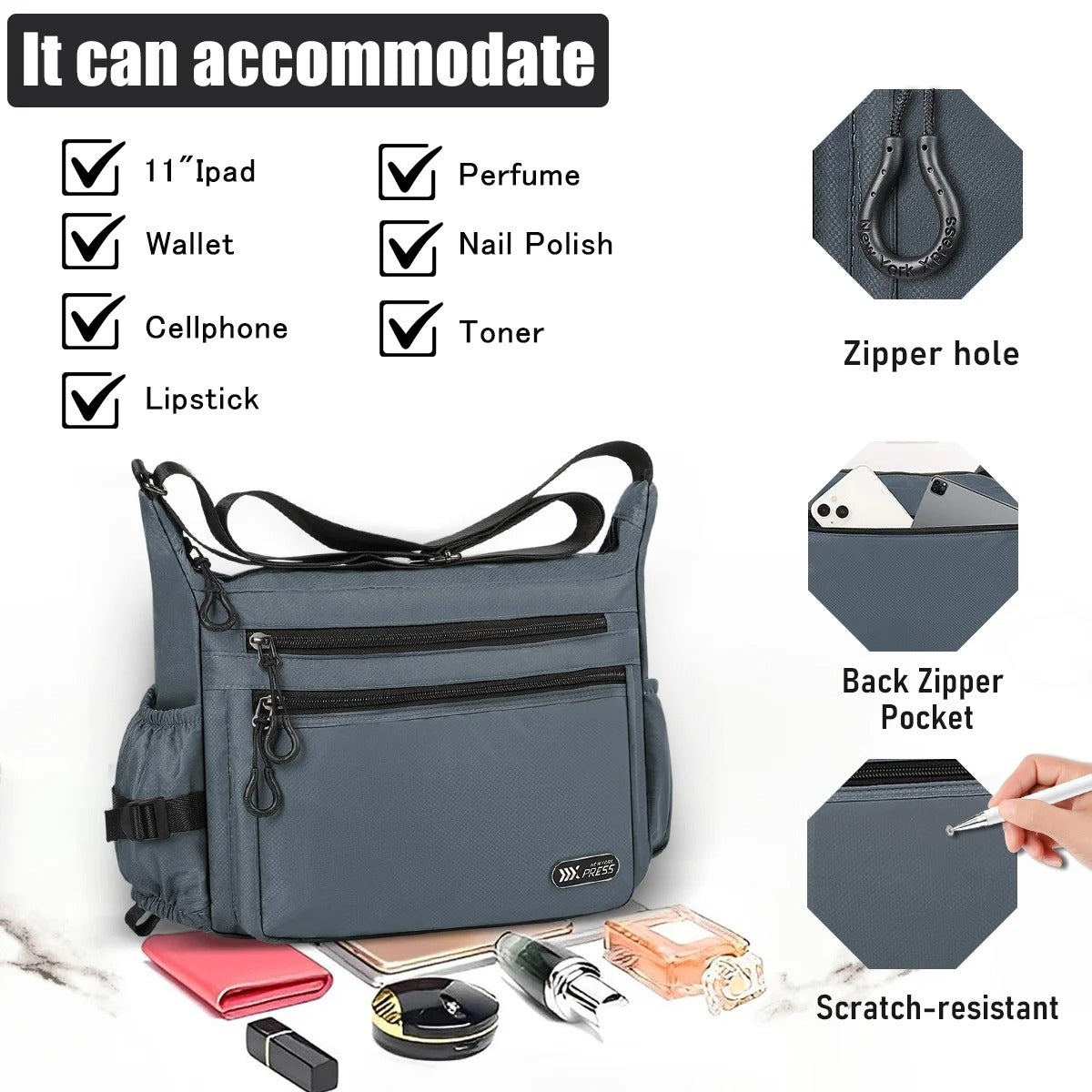 NEW YORK XPRESS Lightweight Crossbody Bag Water Resistant Multi Pocket Shoulder Handbag Casual Travel Purses and Handbags,Suitable for Men & Women