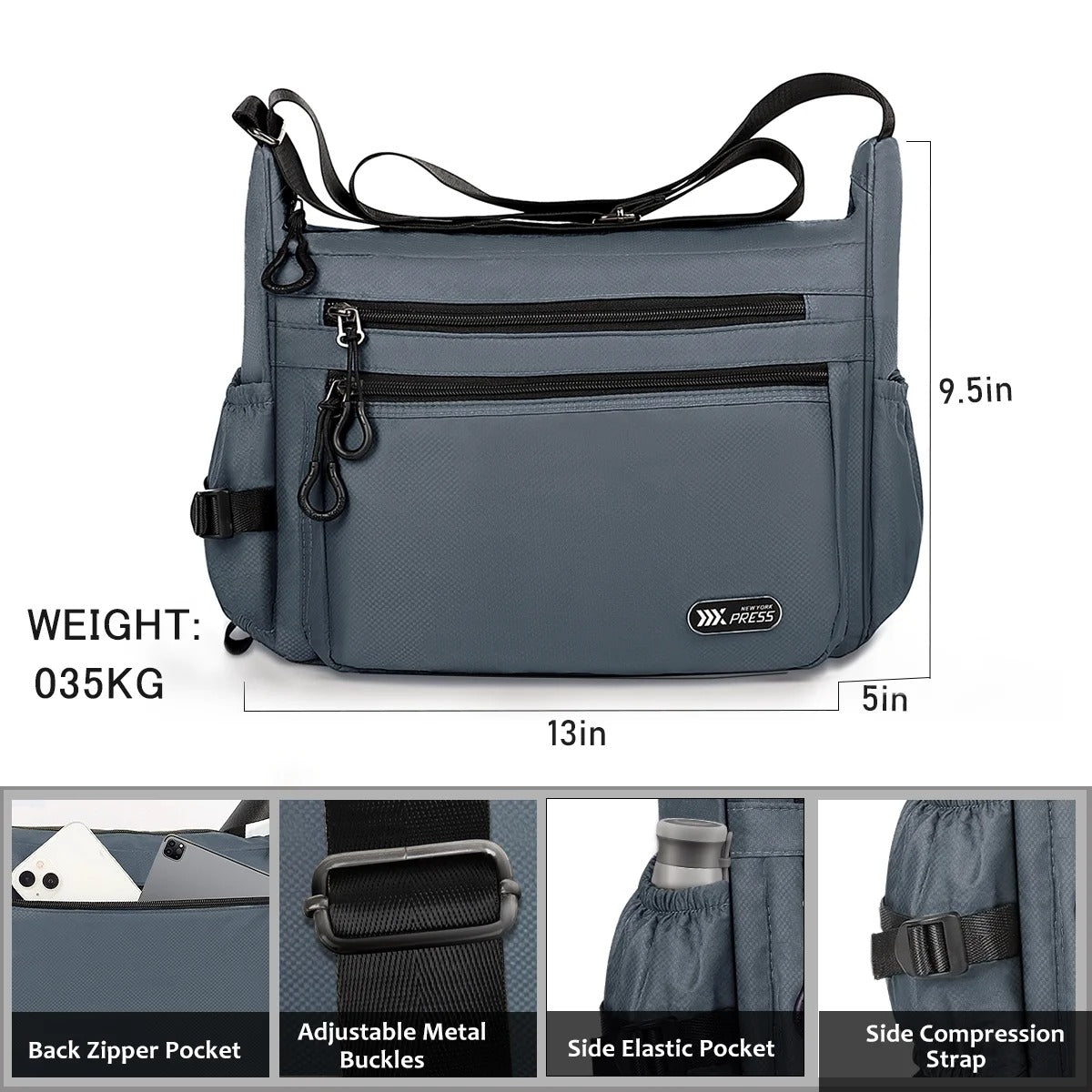 NEW YORK XPRESS Lightweight Crossbody Bag Water Resistant Multi Pocket Shoulder Handbag Casual Travel Purses and Handbags,Suitable for Men & Women