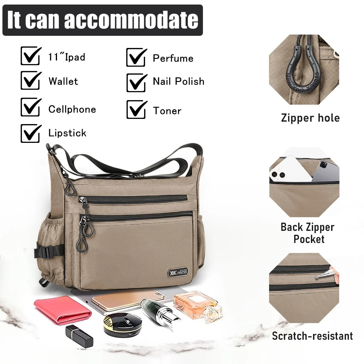 NEW YORK XPRESS Lightweight Crossbody Bag Water Resistant Multi Pocket Shoulder Handbag Casual Travel Purses and Handbags,Suitable for Men & Women