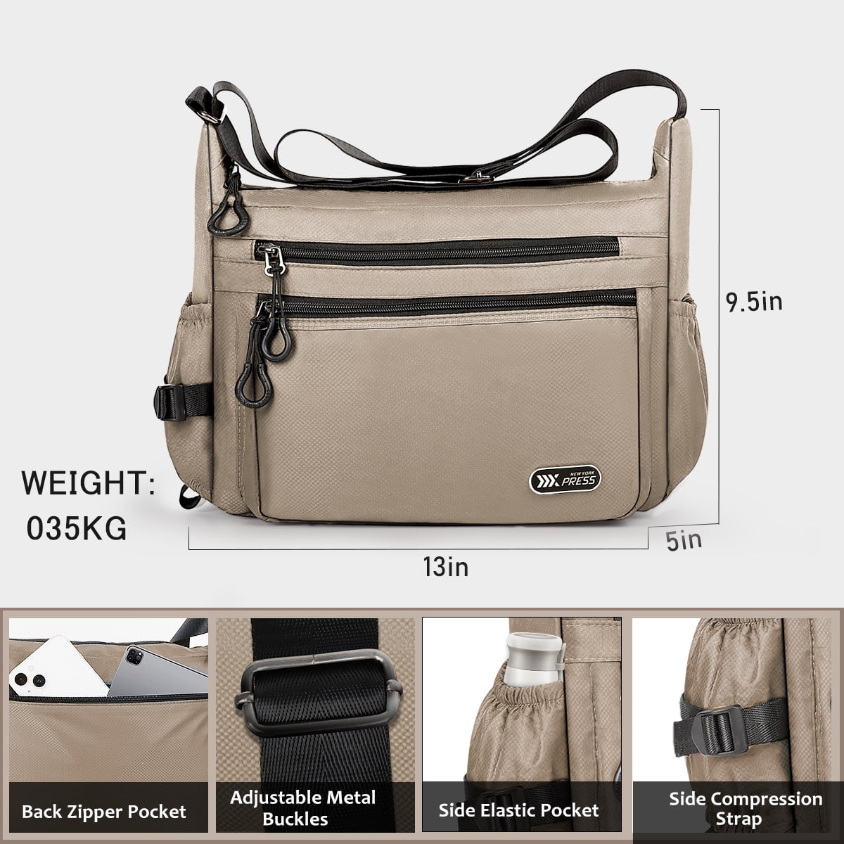 NEW YORK XPRESS Lightweight Crossbody Bag Water Resistant Multi Pocket Shoulder Handbag Casual Travel Purses and Handbags,Suitable for Men & Women
