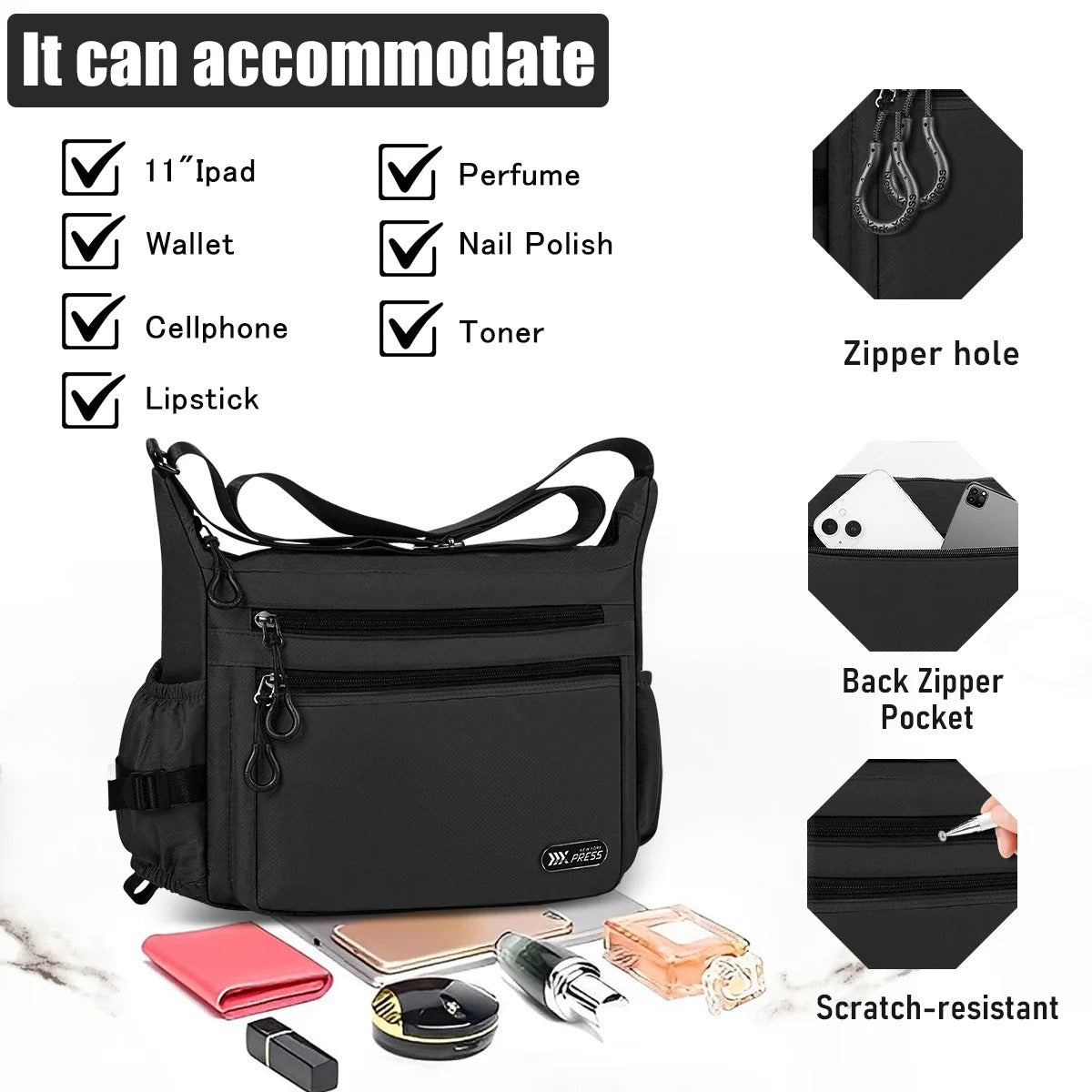 NEW YORK XPRESS Lightweight Crossbody Bag Water Resistant Multi Pocket Shoulder Handbag Casual Travel Purses and Handbags,Suitable for Men & Women