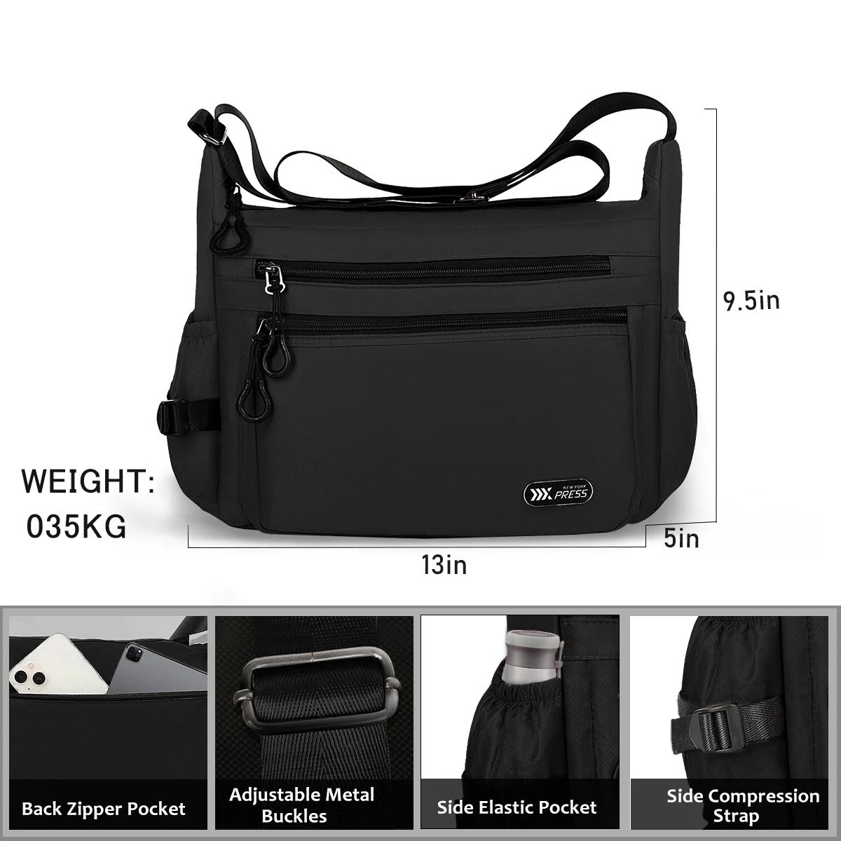 NEW YORK XPRESS Lightweight Crossbody Bag Water Resistant Multi Pocket Shoulder Handbag Casual Travel Purses and Handbags,Suitable for Men & Women