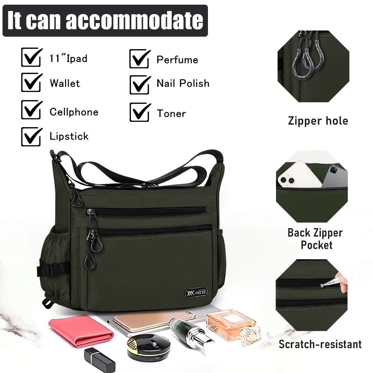 NEW YORK XPRESS Lightweight Crossbody Bag Water Resistant Multi Pocket Shoulder Handbag Casual Travel Purses and Handbags,Suitable for Men & Women