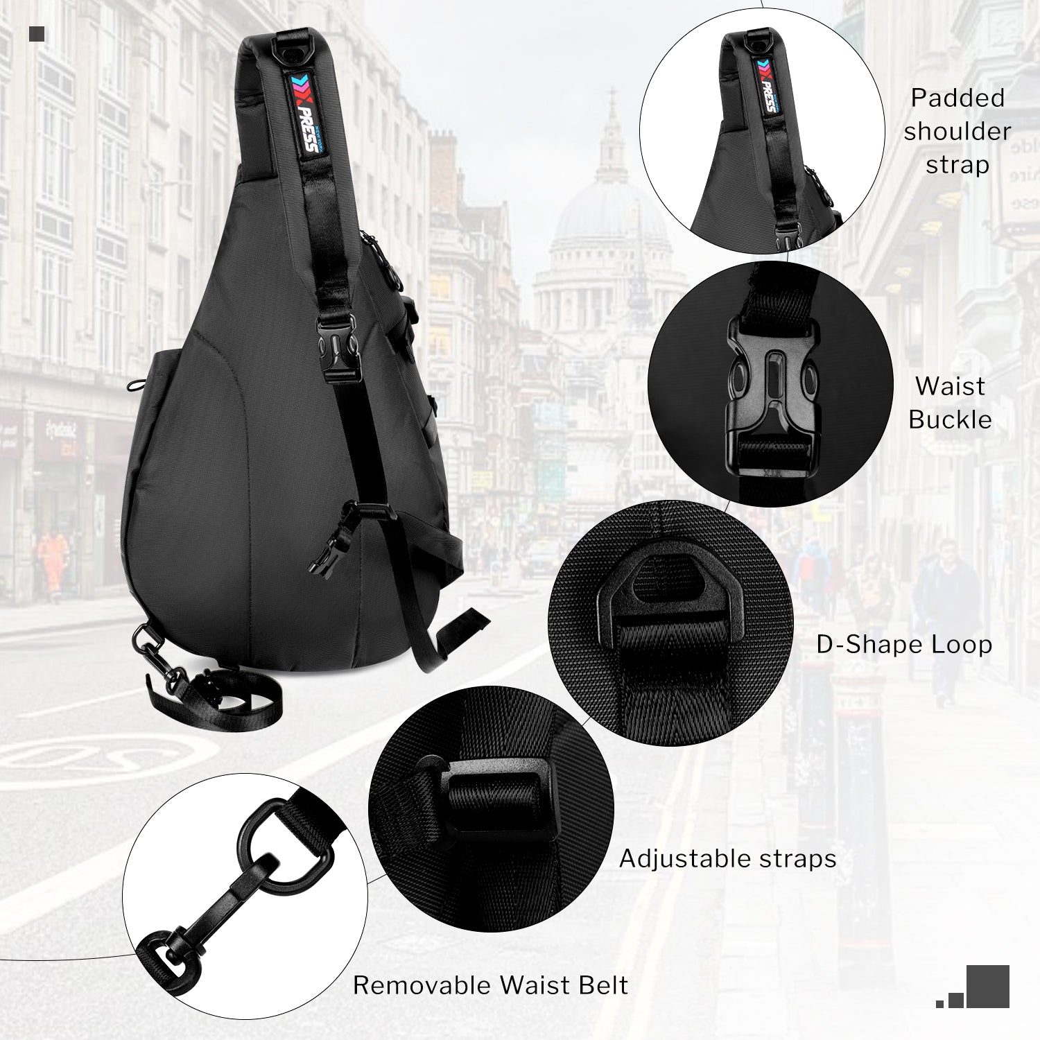 NEW YORK XPRESS Crossbody Sling Bags for Men Women, Waterproof Large Sling Backpack with Adjustable Strap, Lightweight Shoulder Chest Bag Daypack for Travel, Hiking, Sport