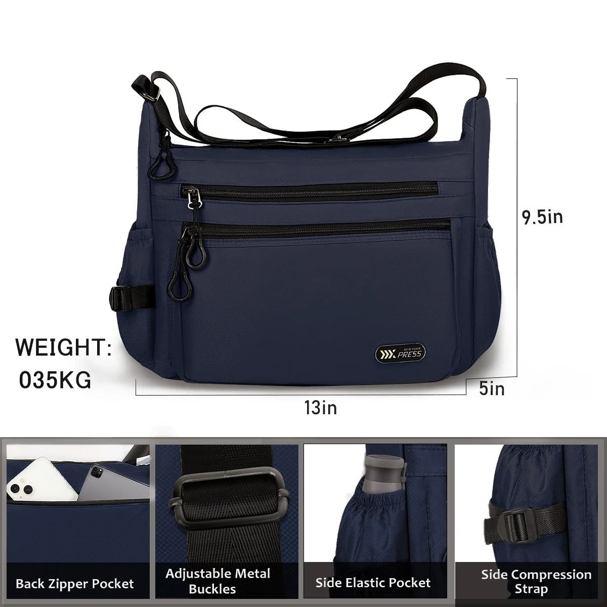 NEW YORK XPRESS Lightweight Crossbody Bag Water Resistant Multi Pocket Shoulder Handbag Casual Travel Purses and Handbags,Suitable for Men & Women