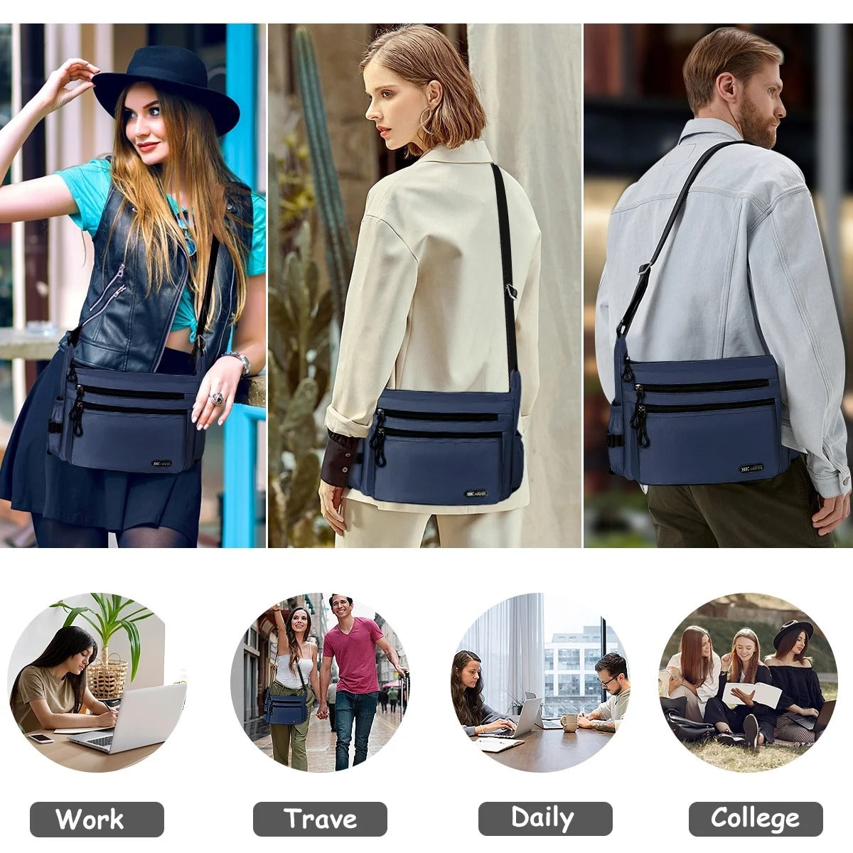 NEW YORK XPRESS Lightweight Crossbody Bag Water Resistant Multi Pocket Shoulder Handbag Casual Travel Purses and Handbags,Suitable for Men & Women