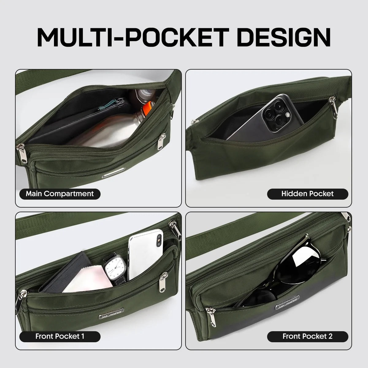 NEW YORK XPRESS Slim Fanny Pack for Men Women,Water-Resistant Adjustable Strap Waist Belt Pouch Bag with 4 Pockets,Small Hip Bag for Travel,Running,Cycling,Hiking,Money,Phone Holder